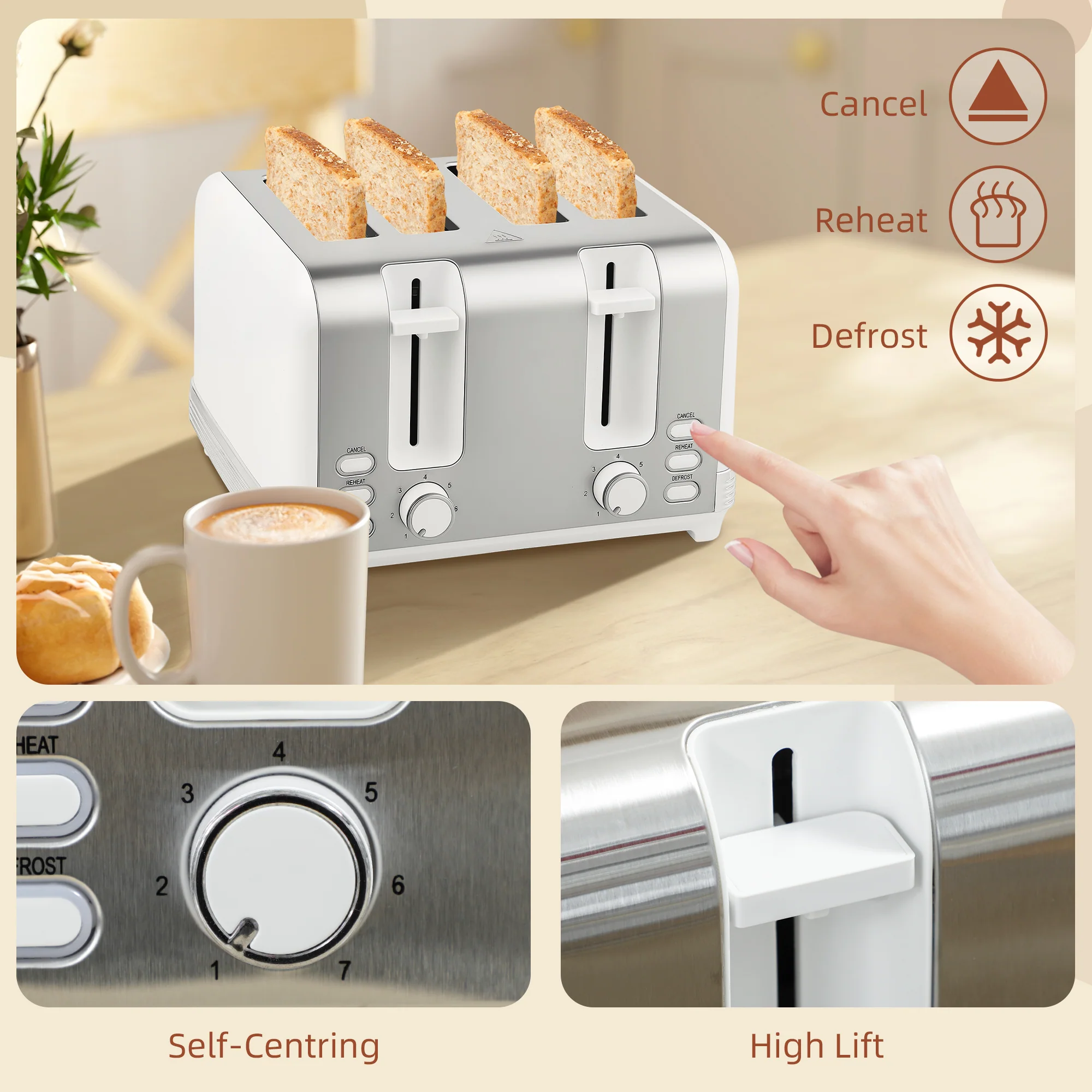 HOMCOM 1.7L 3000W Quick Boil Kettle And 4 Slice Toaster Set Crumb Tray - Image 17