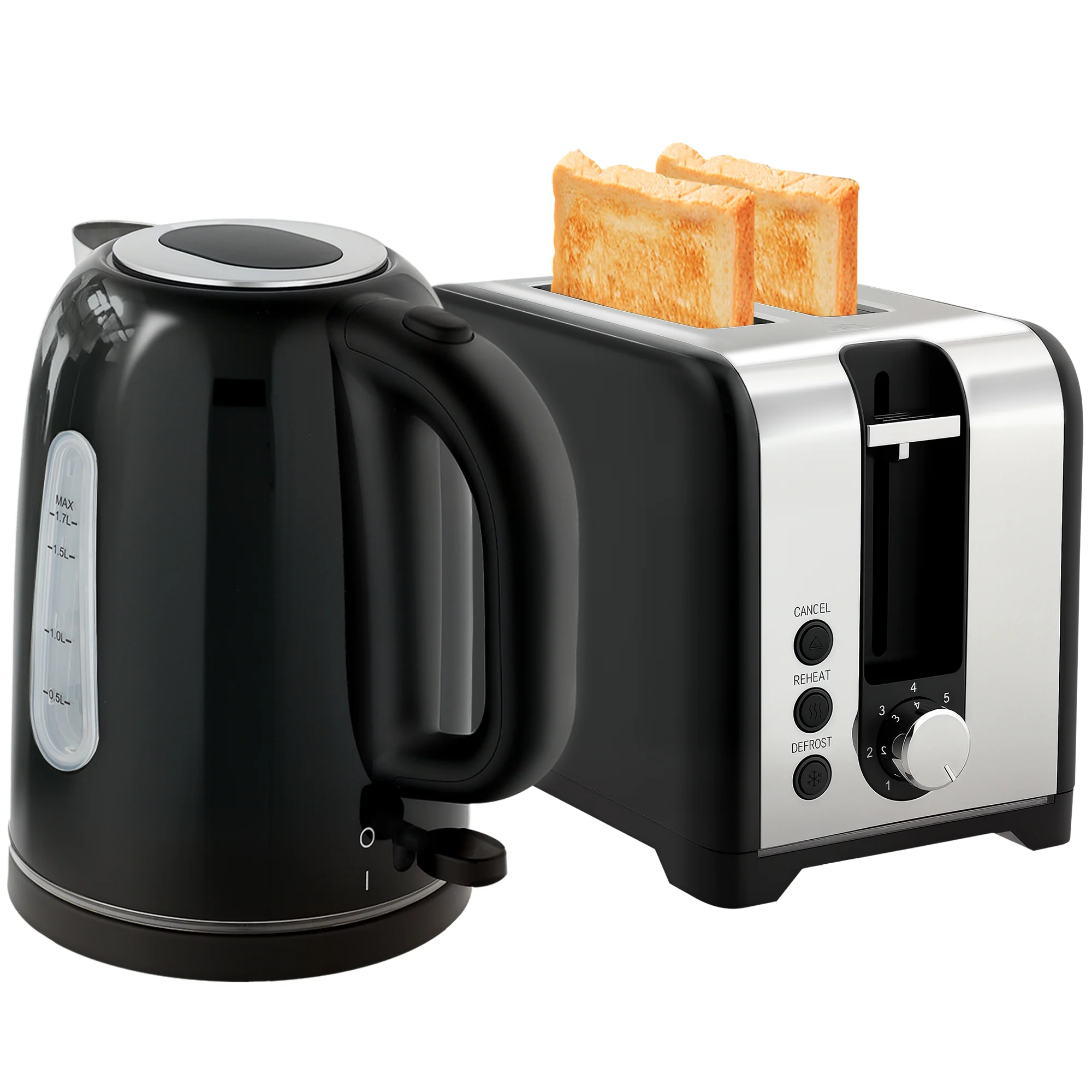 HOMCOM 1.7L 3000W Rapid Boil Jug Kettle And 2-Slice Toaster Set