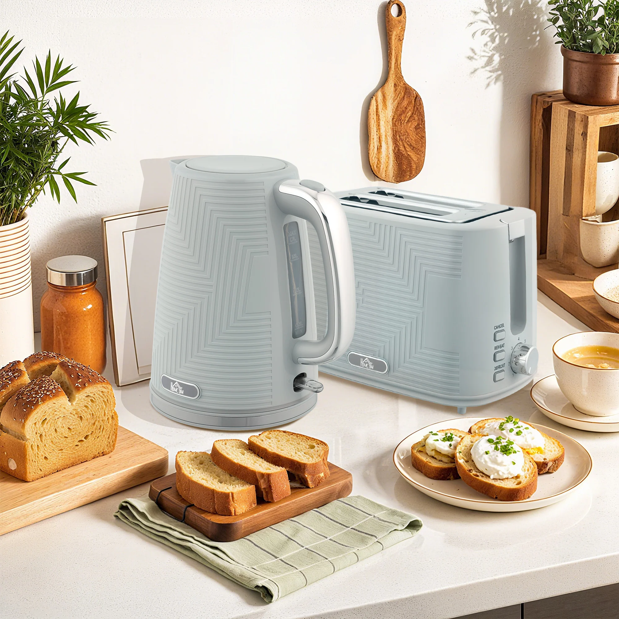 HOMCOM 1.7L 3000W Rapid Boil Kettle And 2 Slice Toaster Set Crumb Tray - Image 18