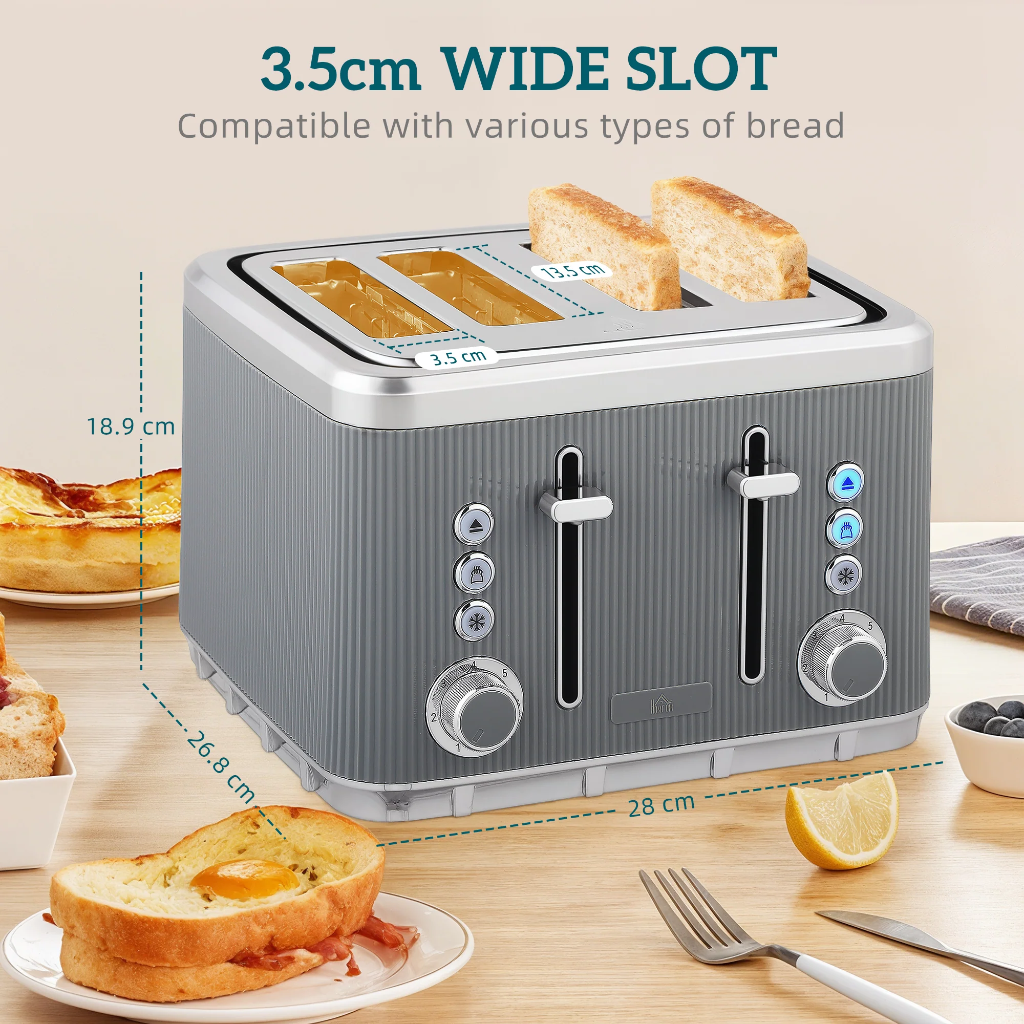 HOMCOM 1.7L 3000W Rapid Boil Kettle And 4 Slice Toaster Set Crumb Tray - Image 6