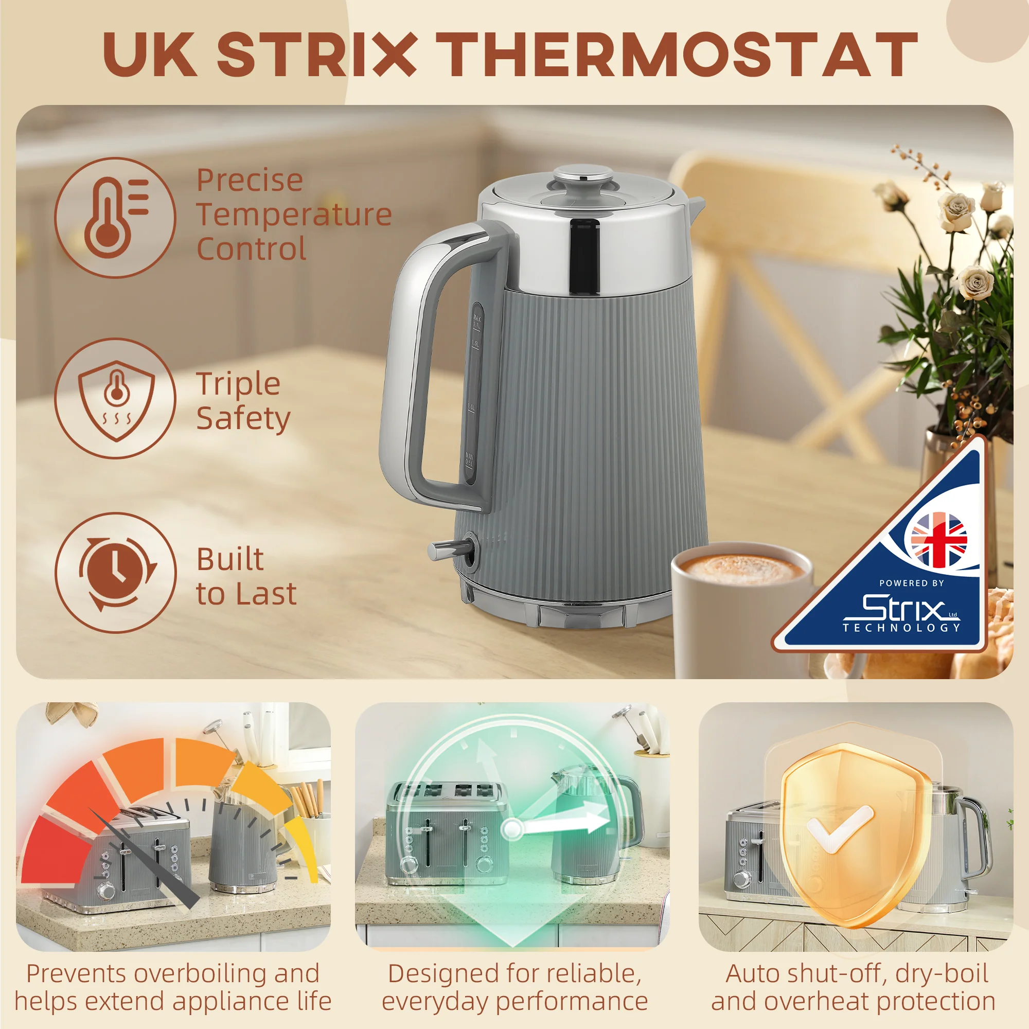 HOMCOM 1.7L 3000W Rapid Boil Kettle And 4 Slice Toaster Set Crumb Tray - Image 22