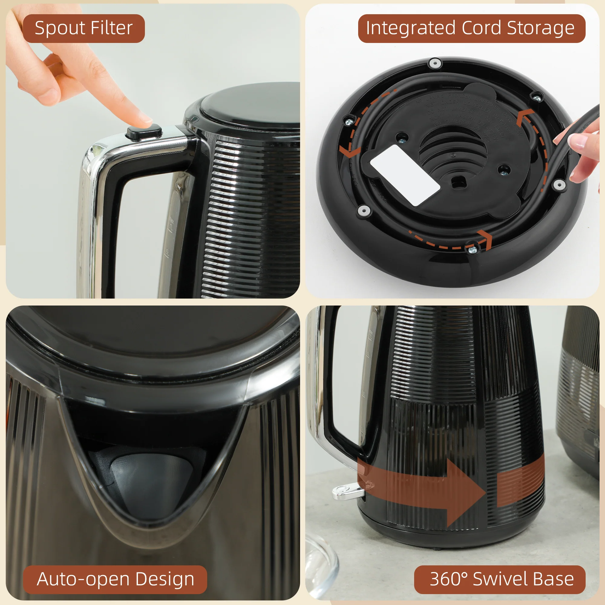 HOMCOM 1.7L Fast Boil Electric Kettle And 2 Slice Water Toaster Set - Image 9