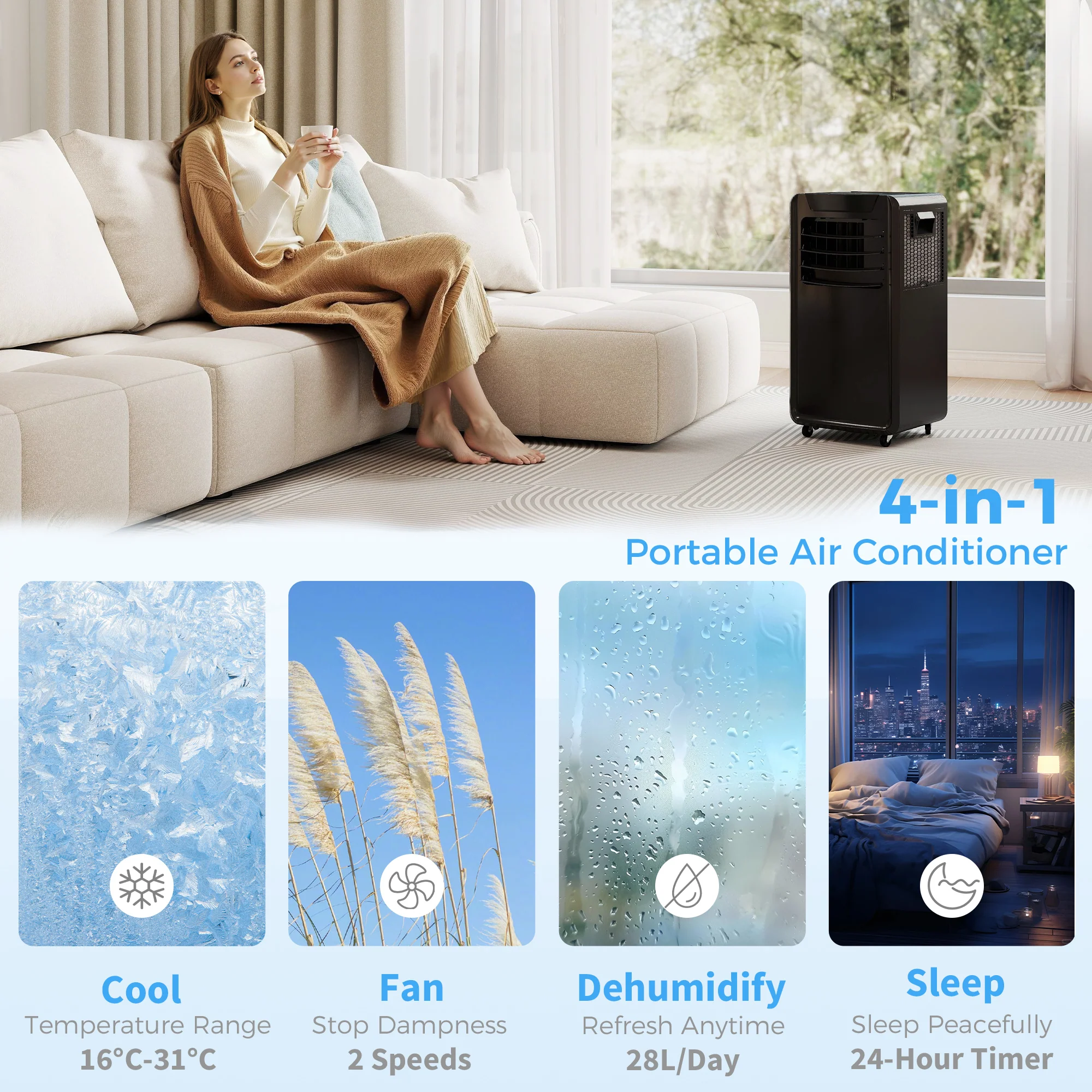 HOMCOM 10000 BTU Mobile Portable Air Conditioner Room Ac Unit W/ RC, Black - Image 4