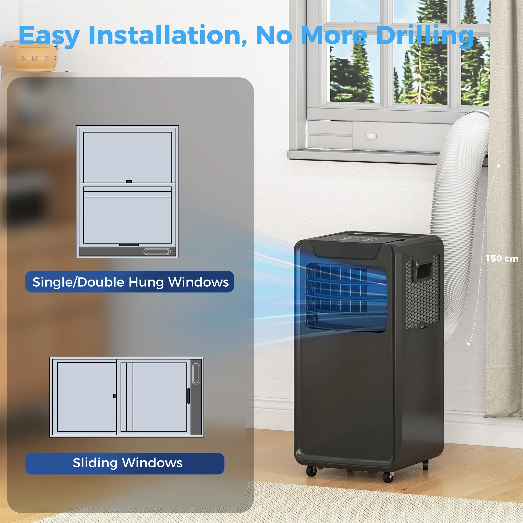 HOMCOM 10000 BTU Mobile Portable Air Conditioner Room Ac Unit W/ RC, Black - Image 9