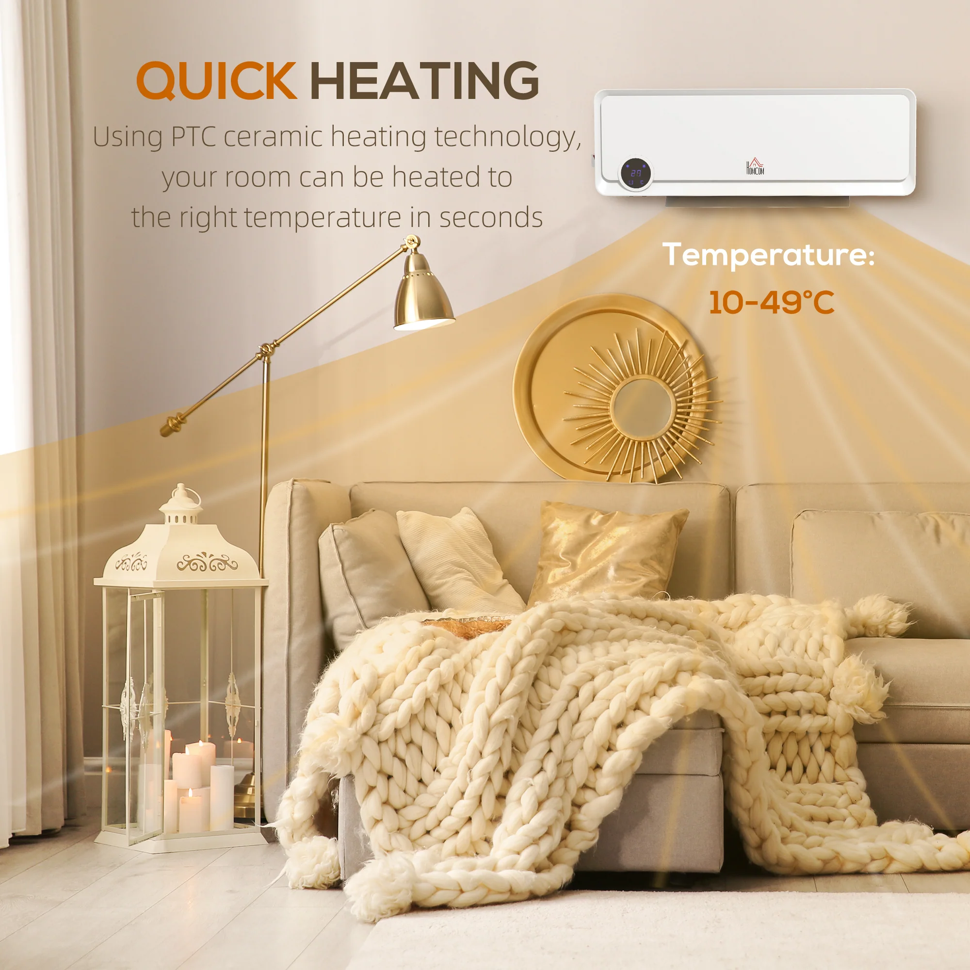 HOMCOM 1000W/2000W Wall Downflow Heater 10-49°C Temperature W/ Timer Remote - Image 6