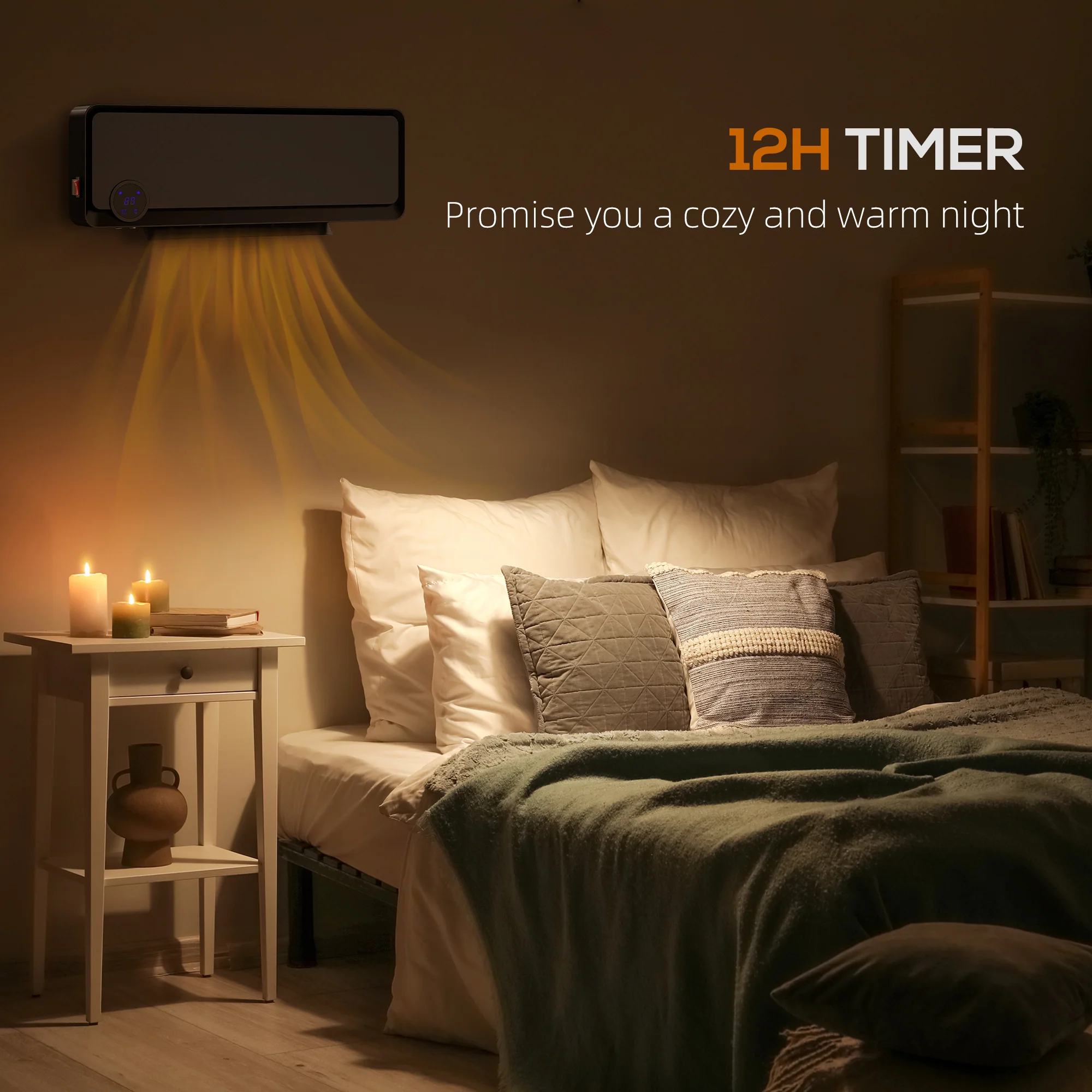 HOMCOM 1000W/2000W Wall Downflow Heater 10-49°C Temperature w/ Timer, Black - Image 3