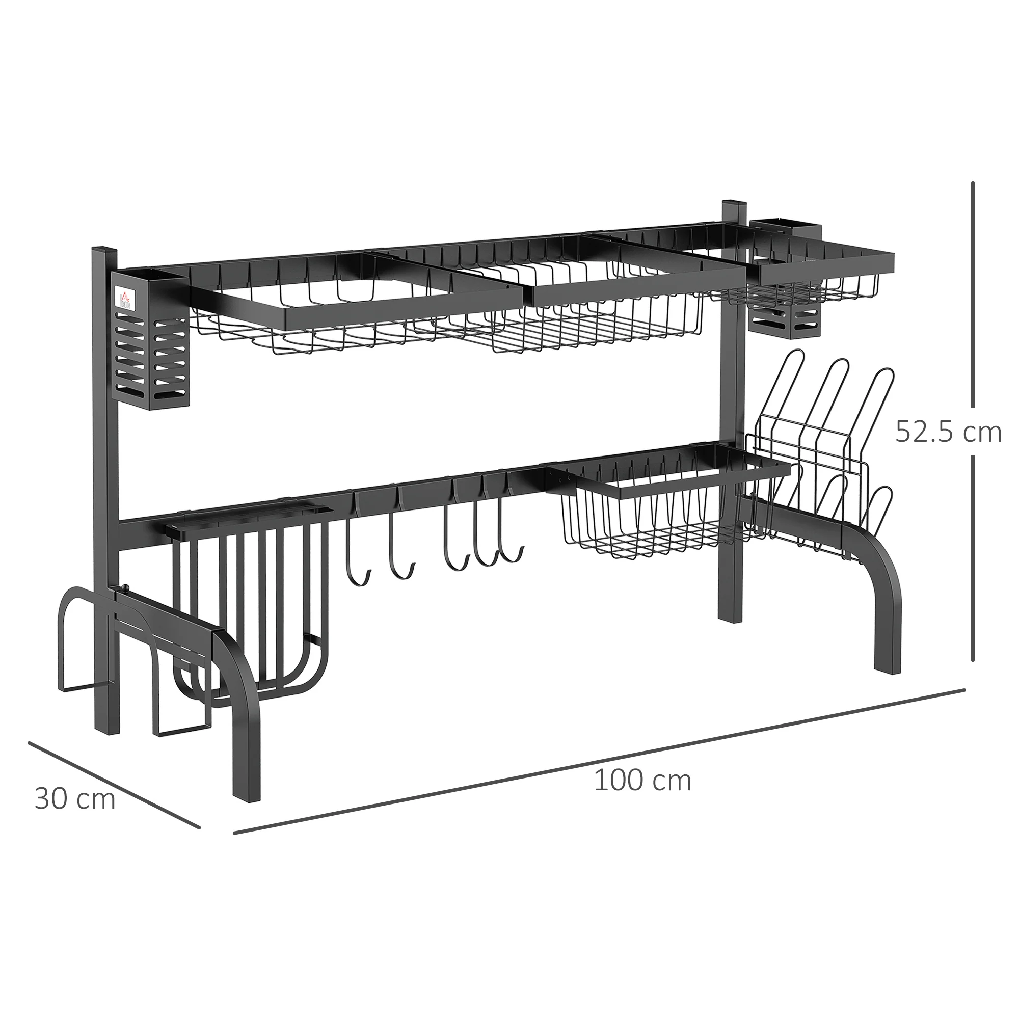 HOMCOM 100cm Over The Sink Dish Drainer Rack, 2 Tier Dish Rack For Kitchen, Black - Image 5