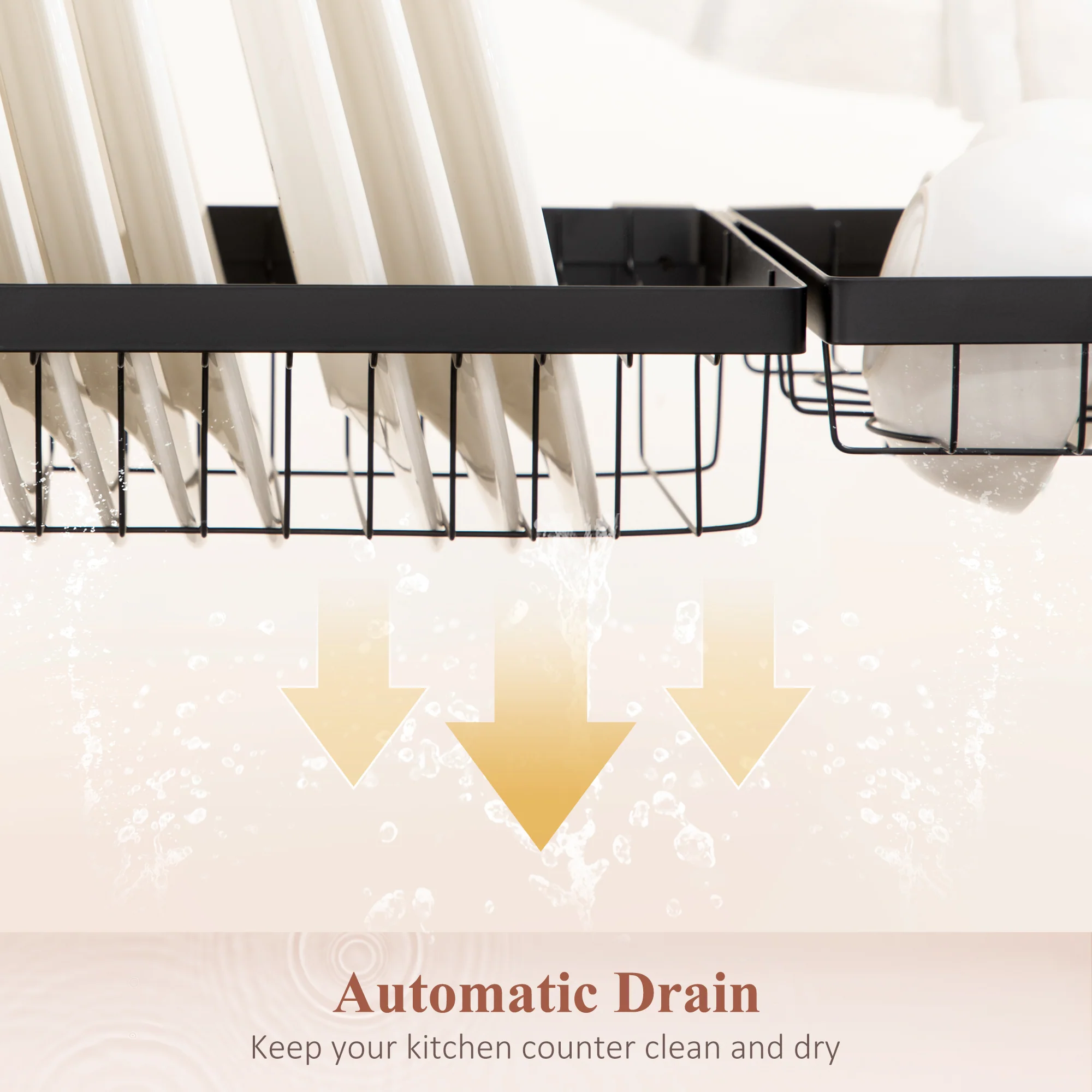HOMCOM 100cm Over The Sink Dish Drainer Rack, 2 Tier Dish Rack For Kitchen, Black - Image 6