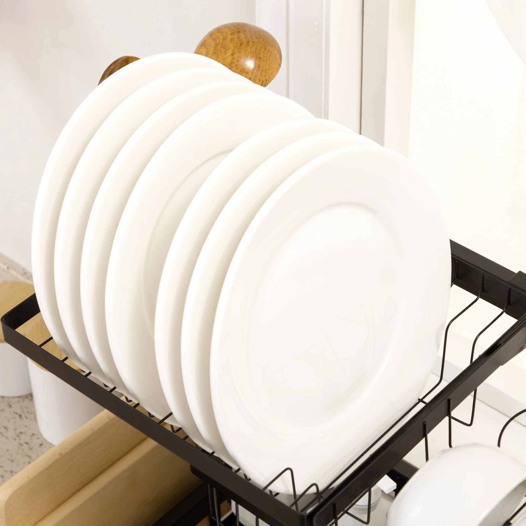 HOMCOM 100cm Over The Sink Dish Drainer Rack, 2 Tier Dish Rack For Kitchen, Black - Image 8