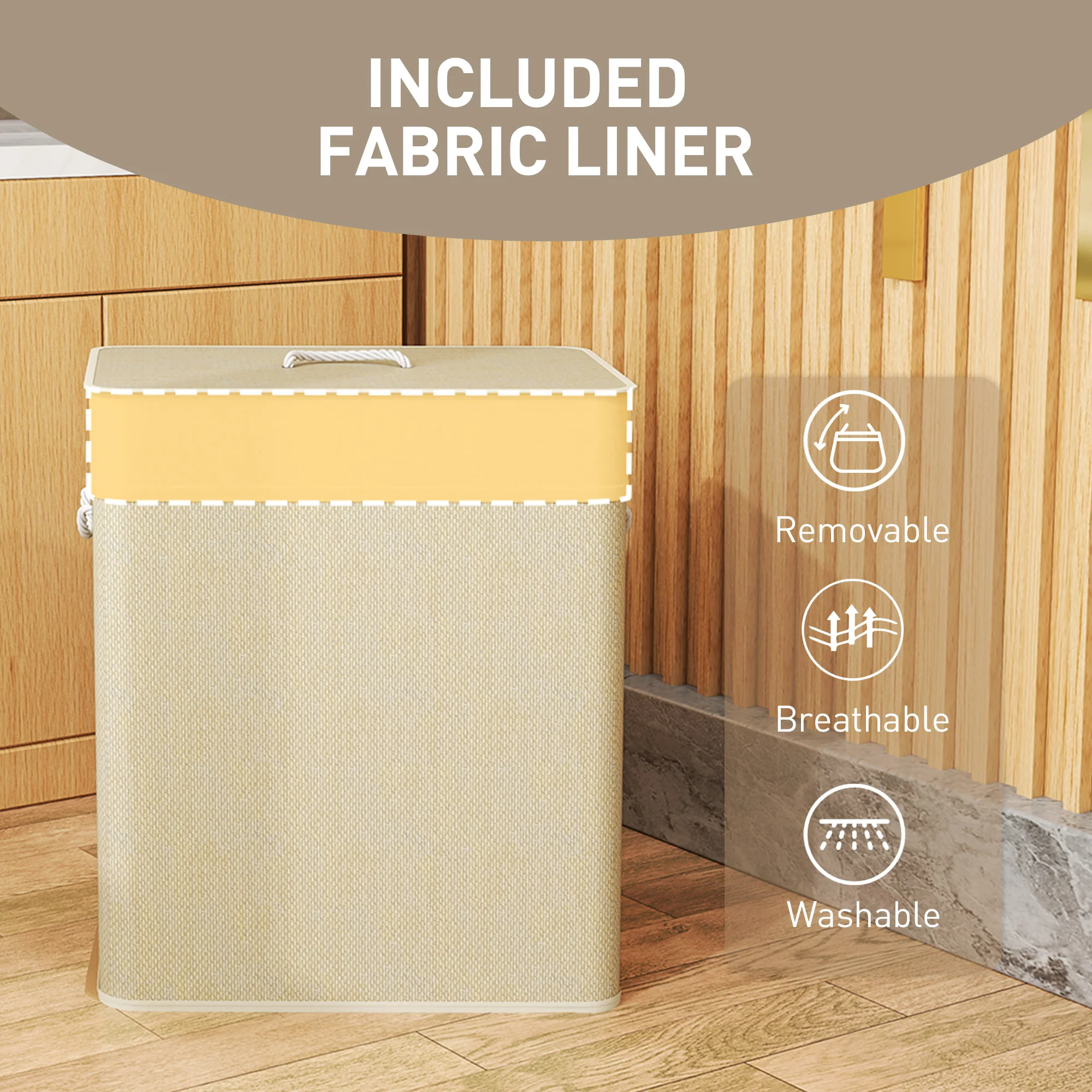 HOMCOM 100L Laundry Basket With Lid, Washing Basket For Bathroom - Image 16