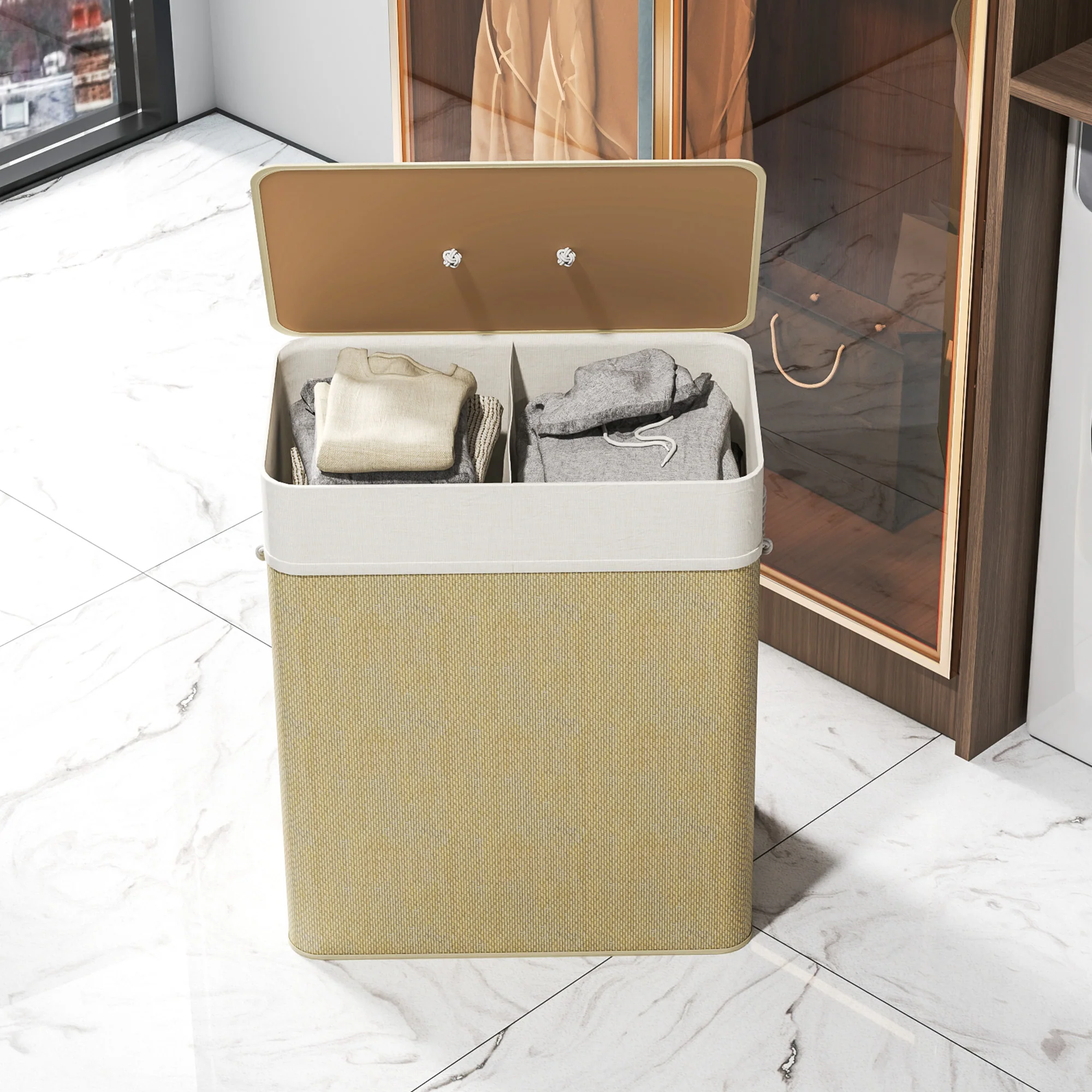 HOMCOM 100L Laundry Basket With Lid, Washing Basket For Bathroom - Image 18