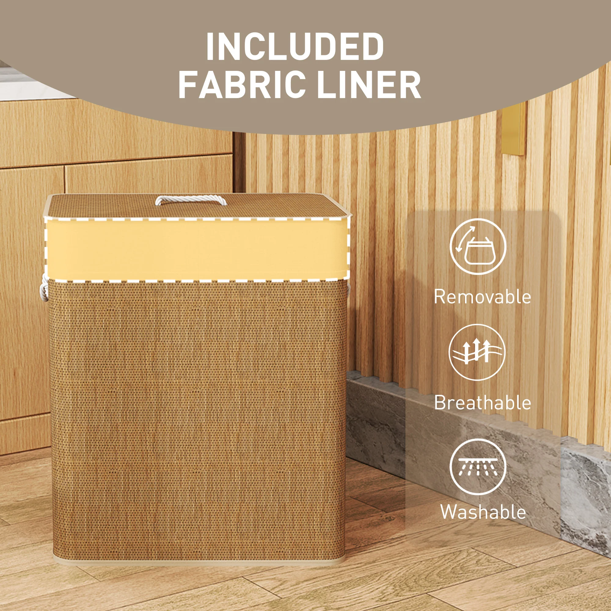 HOMCOM 100L Laundry Basket With Lid, Washing Basket For Bathroom - Image 7