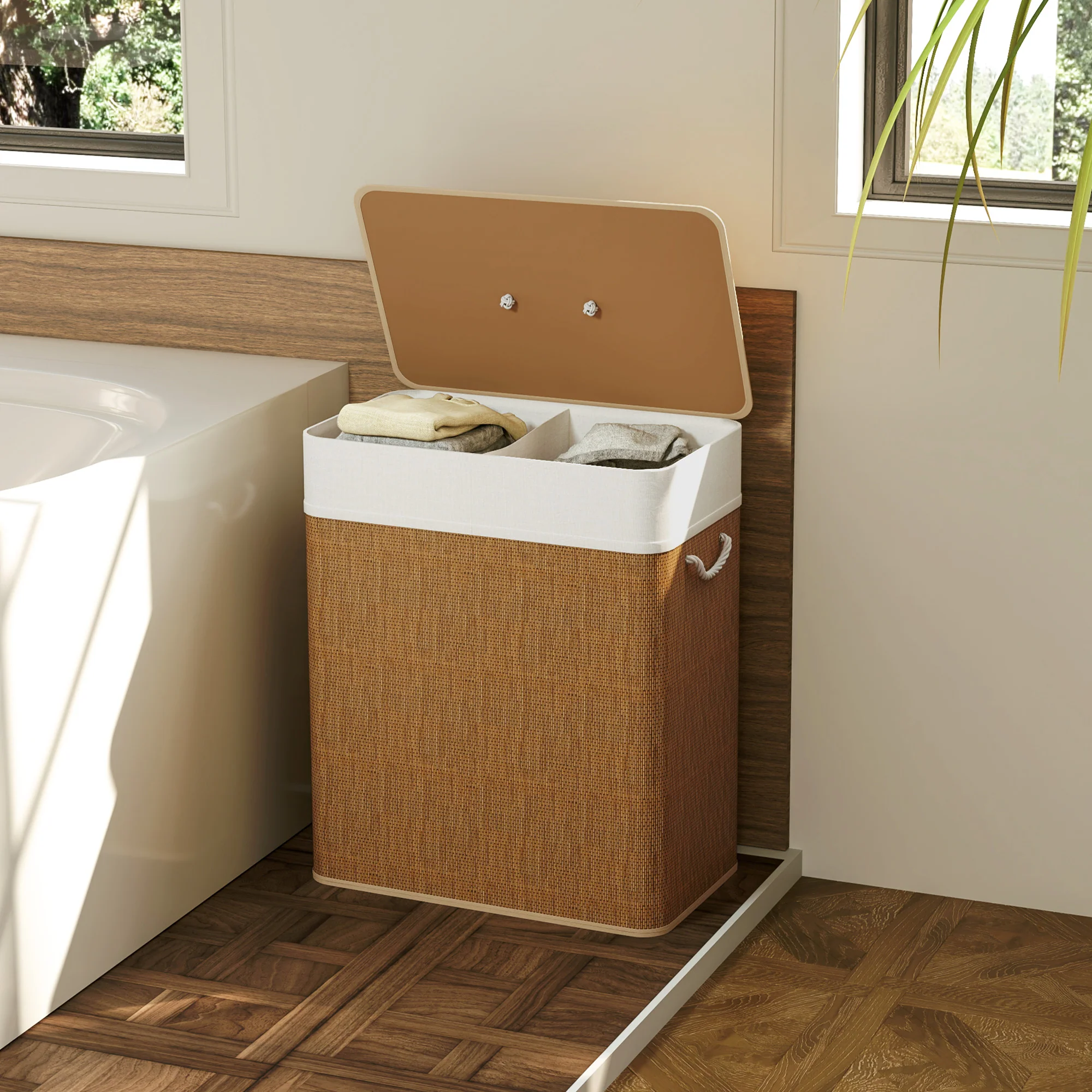 HOMCOM 100L Laundry Basket With Lid, Washing Basket For Bathroom - Image 8