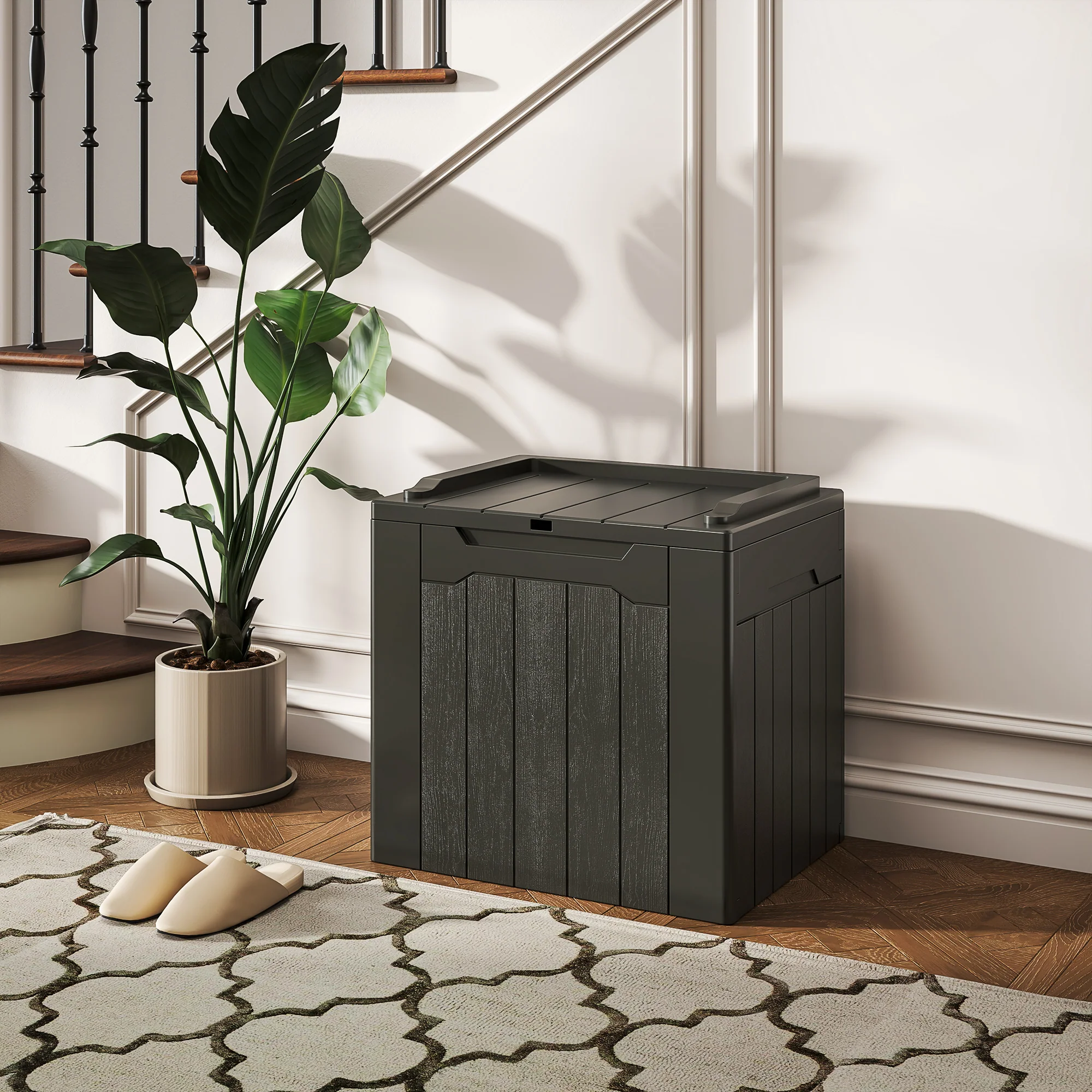 HOMCOM 107 L Plastic Storage Chest with Lock Hole and Handles - Image 2