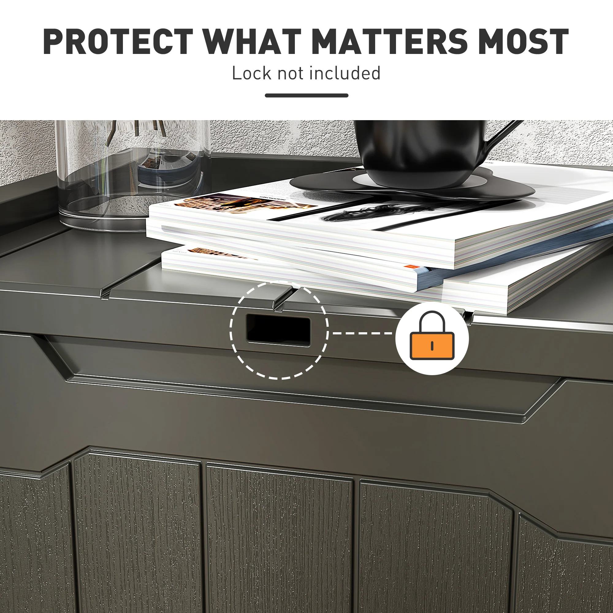 HOMCOM 107 L Plastic Storage Chest with Lock Hole and Handles - Image 4
