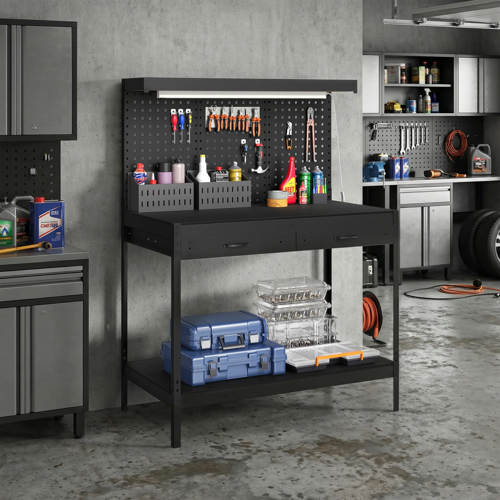 HOMCOM 110 cm Workbench with Pegboard and LED Light, 272 kg Load Capacity - Image 2