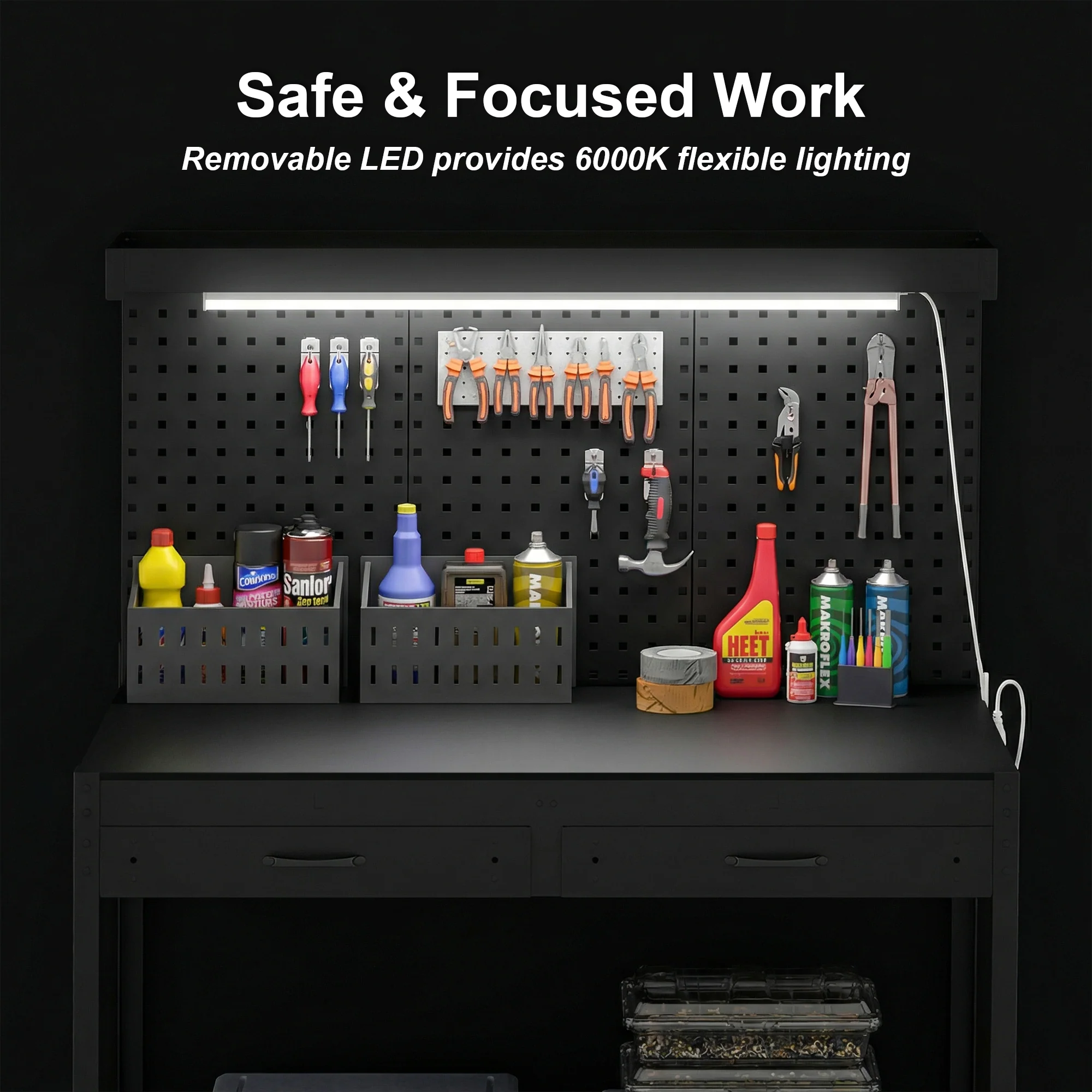 HOMCOM 110 cm Workbench with Pegboard and LED Light, 272 kg Load Capacity - Image 6