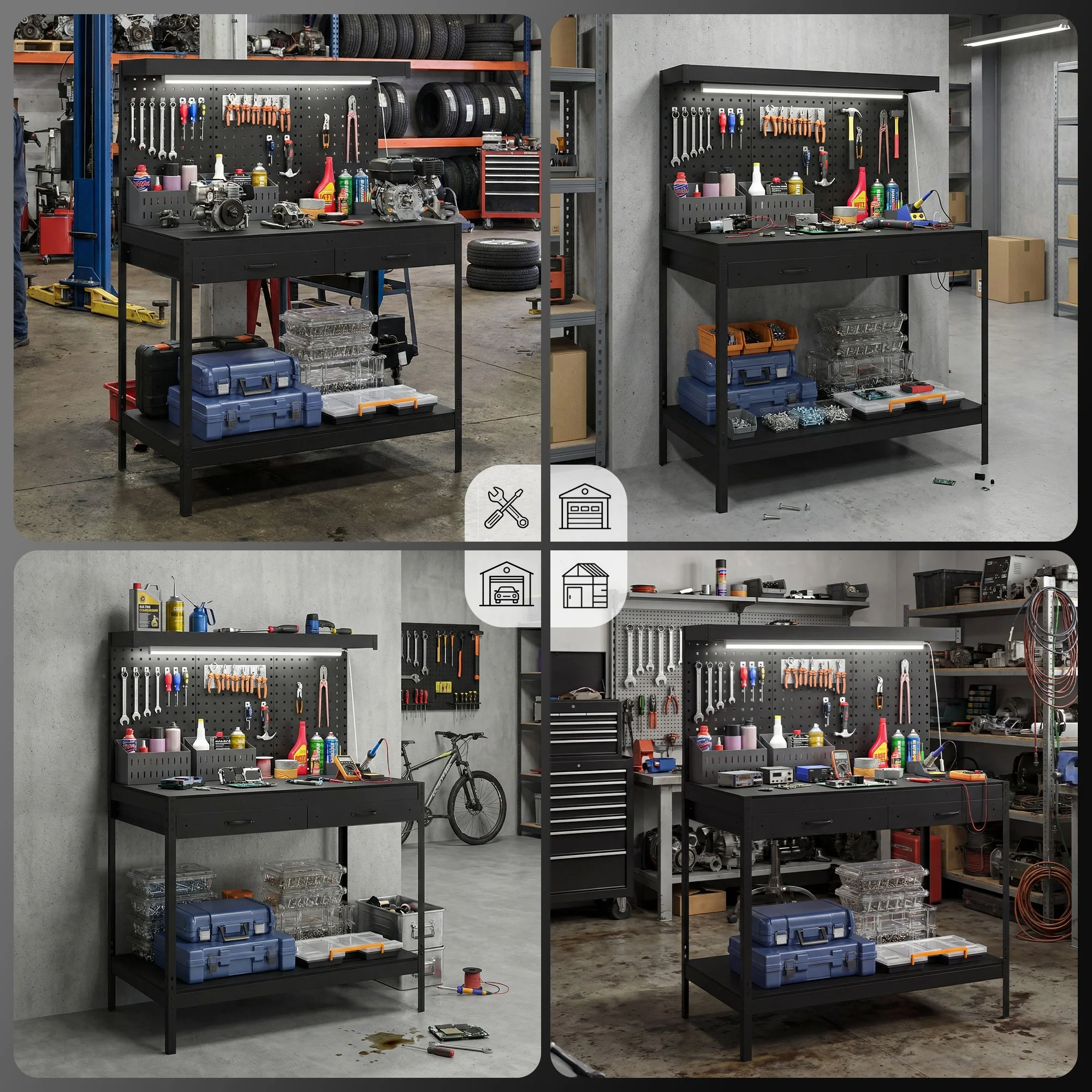 HOMCOM 110 cm Workbench with Pegboard and LED Light, 272 kg Load Capacity - Image 9