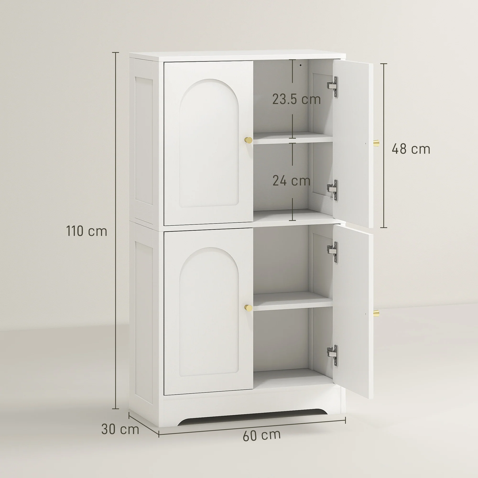 HOMCOM 110cm Kitchen Cupboard With 4 Arched Doors And 2 Adjustable Shelves - Image 5