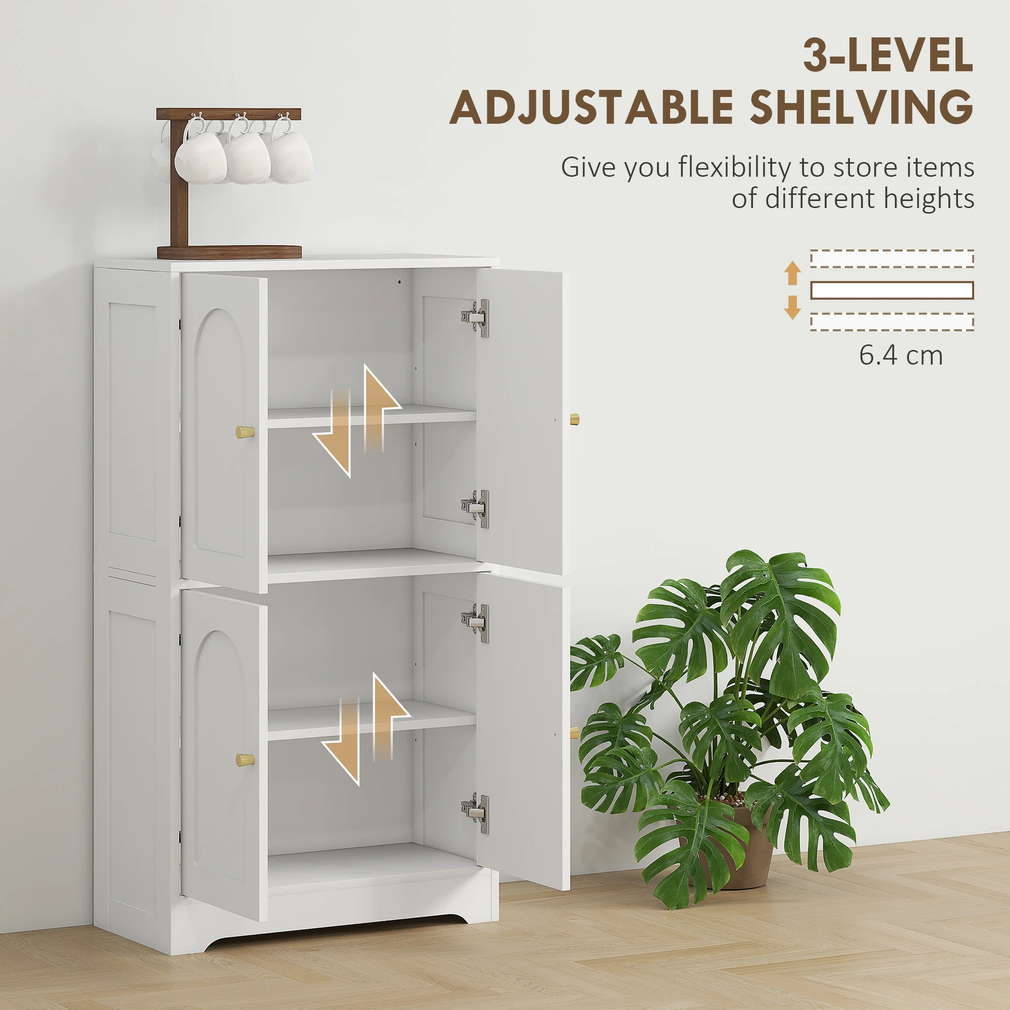 HOMCOM 110cm Kitchen Cupboard With 4 Arched Doors And 2 Adjustable Shelves - Image 6
