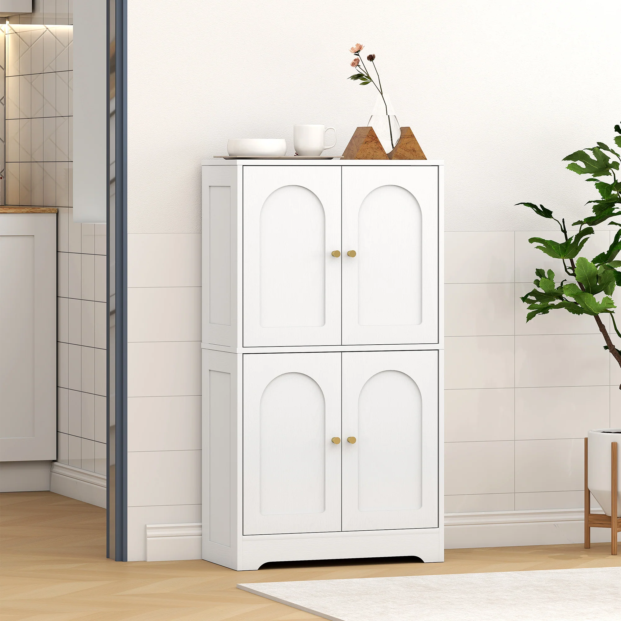HOMCOM 110cm Kitchen Cupboard With 4 Arched Doors And 2 Adjustable Shelves - Image 8