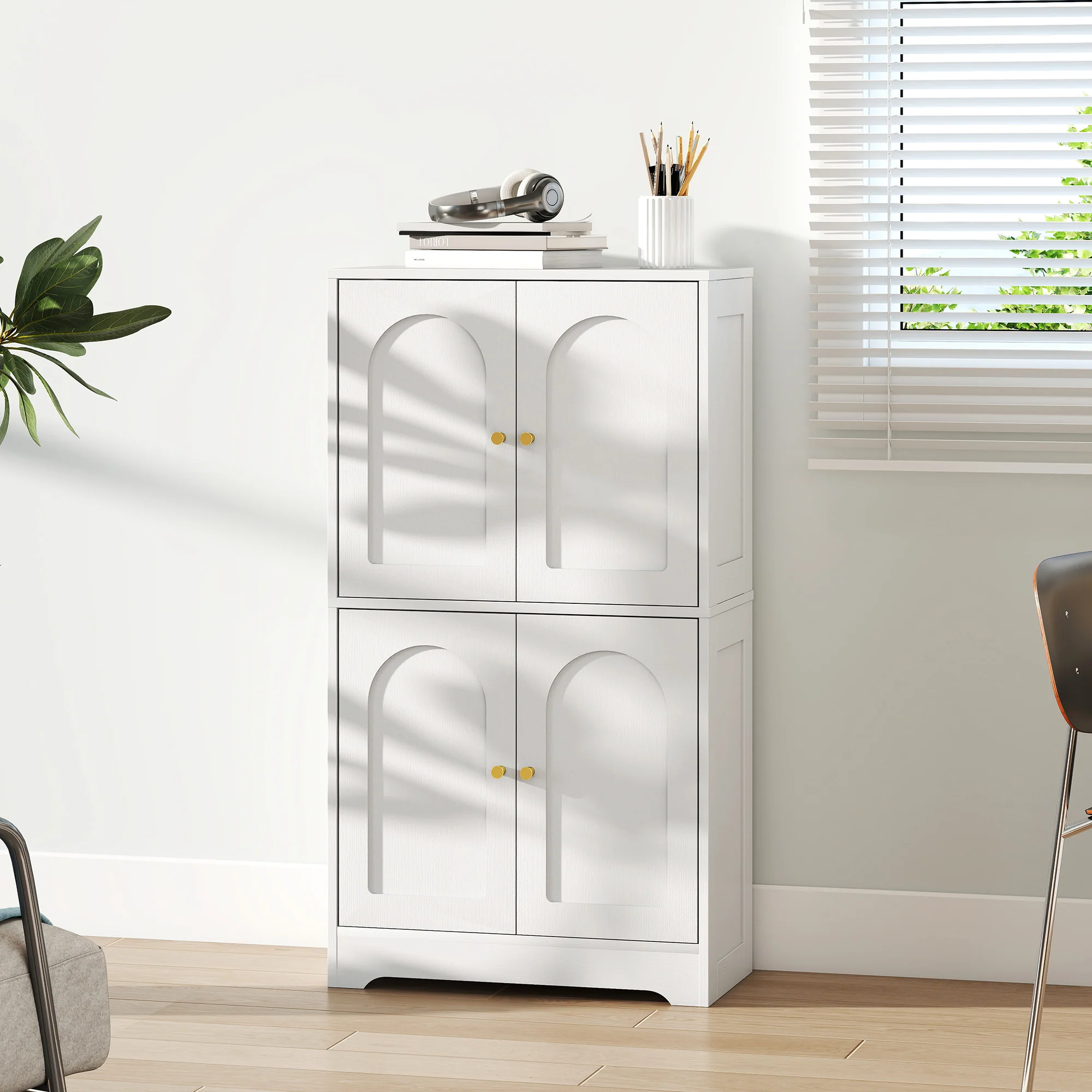 HOMCOM 110cm Kitchen Cupboard With 4 Arched Doors And 2 Adjustable Shelves - Image 9