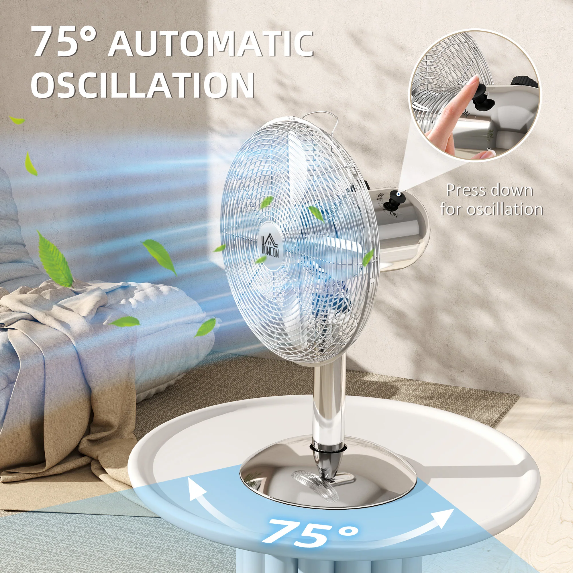 HOMCOM 12" Metal Desk Fan With 3 Speed Settings, Wide-Angled Oscillation - Image 4