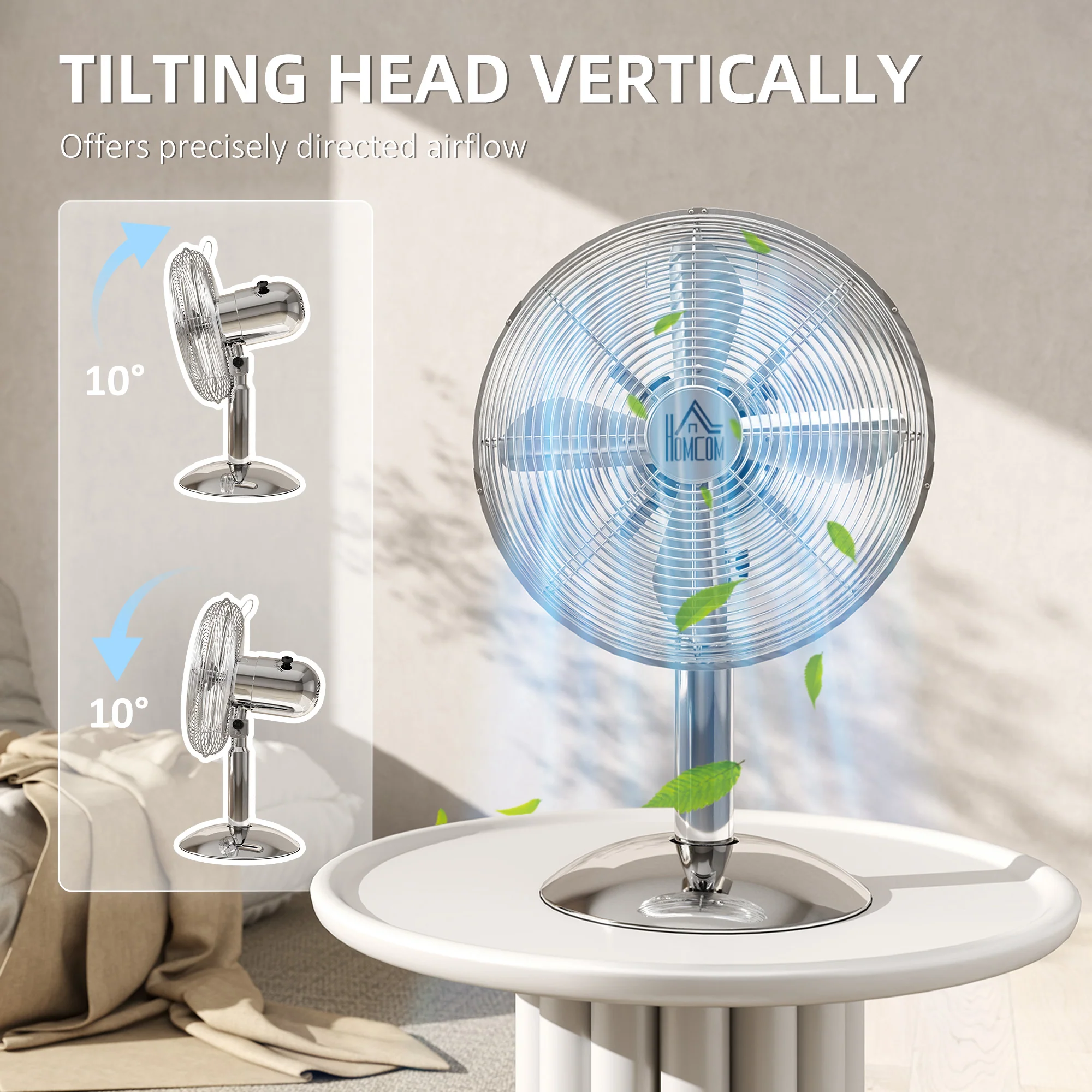 HOMCOM 12" Metal Desk Fan With 3 Speed Settings, Wide-Angled Oscillation - Image 6