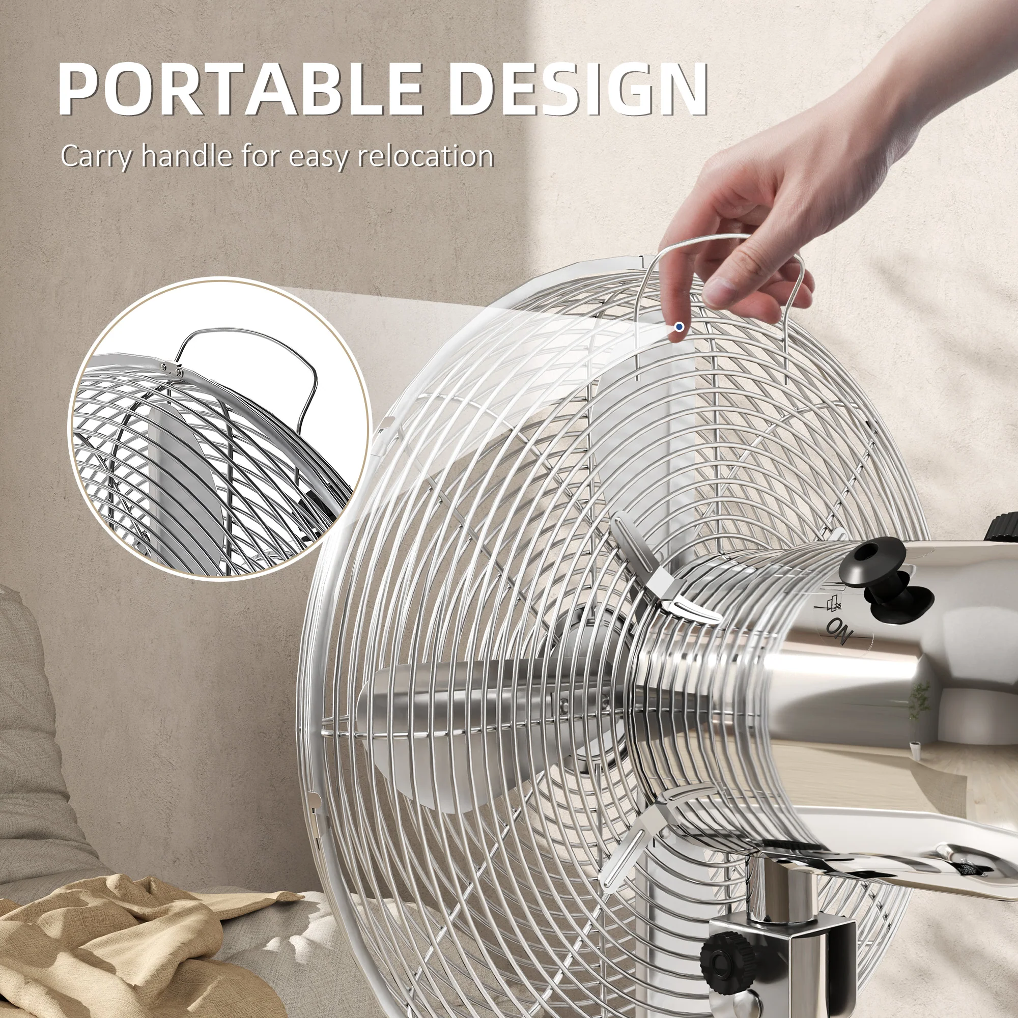 HOMCOM 12" Metal Desk Fan With 3 Speed Settings, Wide-Angled Oscillation - Image 7