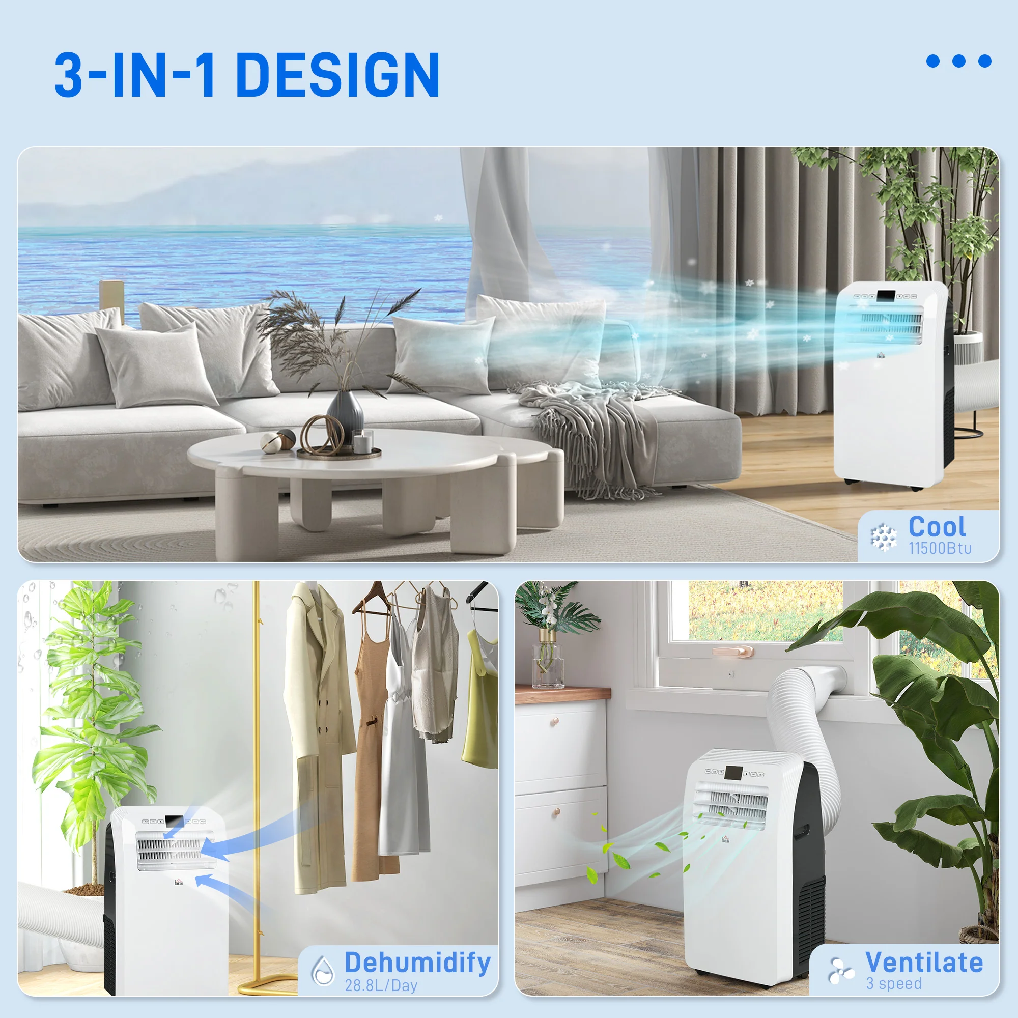 HOMCOM 12000 BTU Portable Air Conditioner with 28m, Dehumidifier, Timer - Image 3