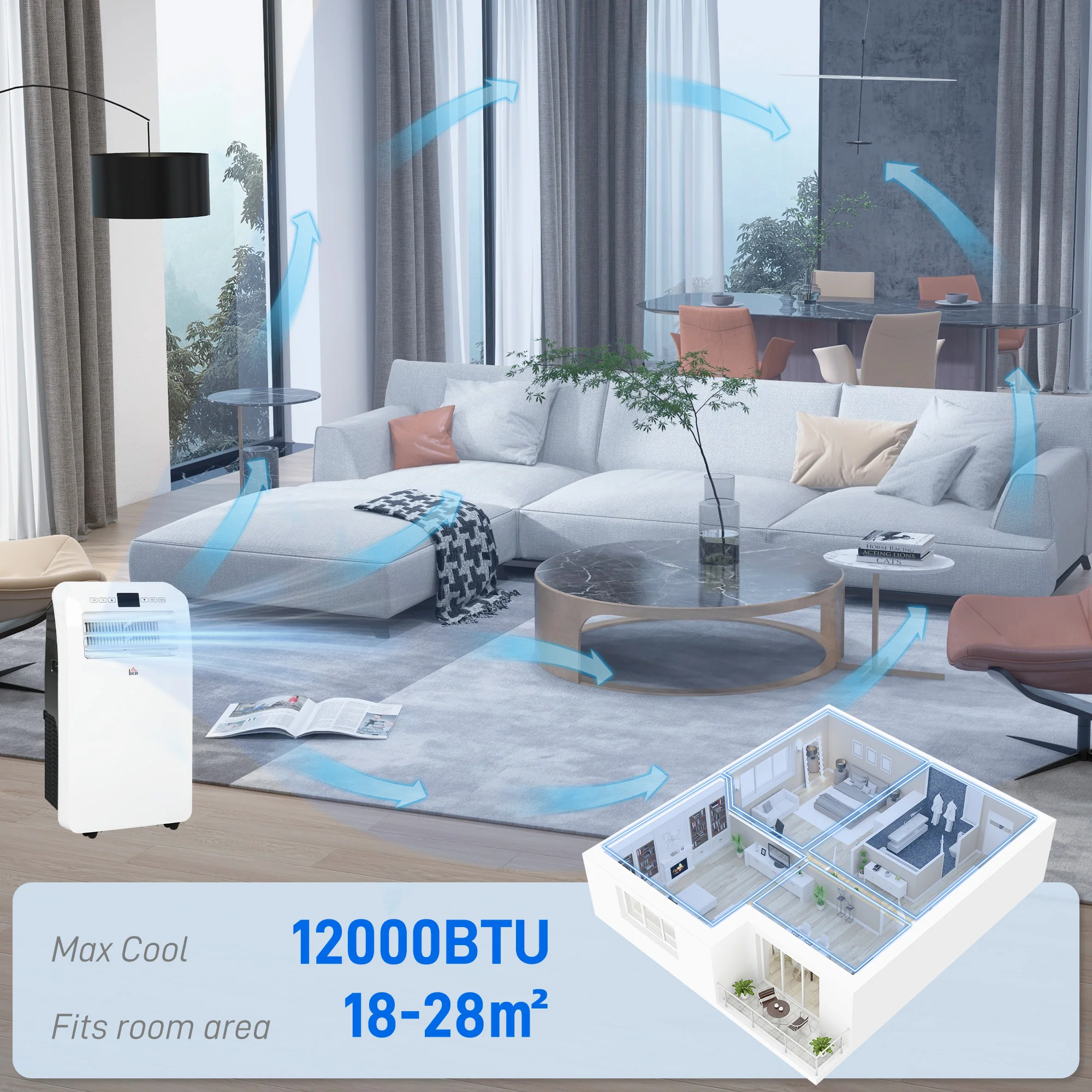 HOMCOM 12000 BTU Portable Air Conditioner with 28m, Dehumidifier, Timer - Image 4