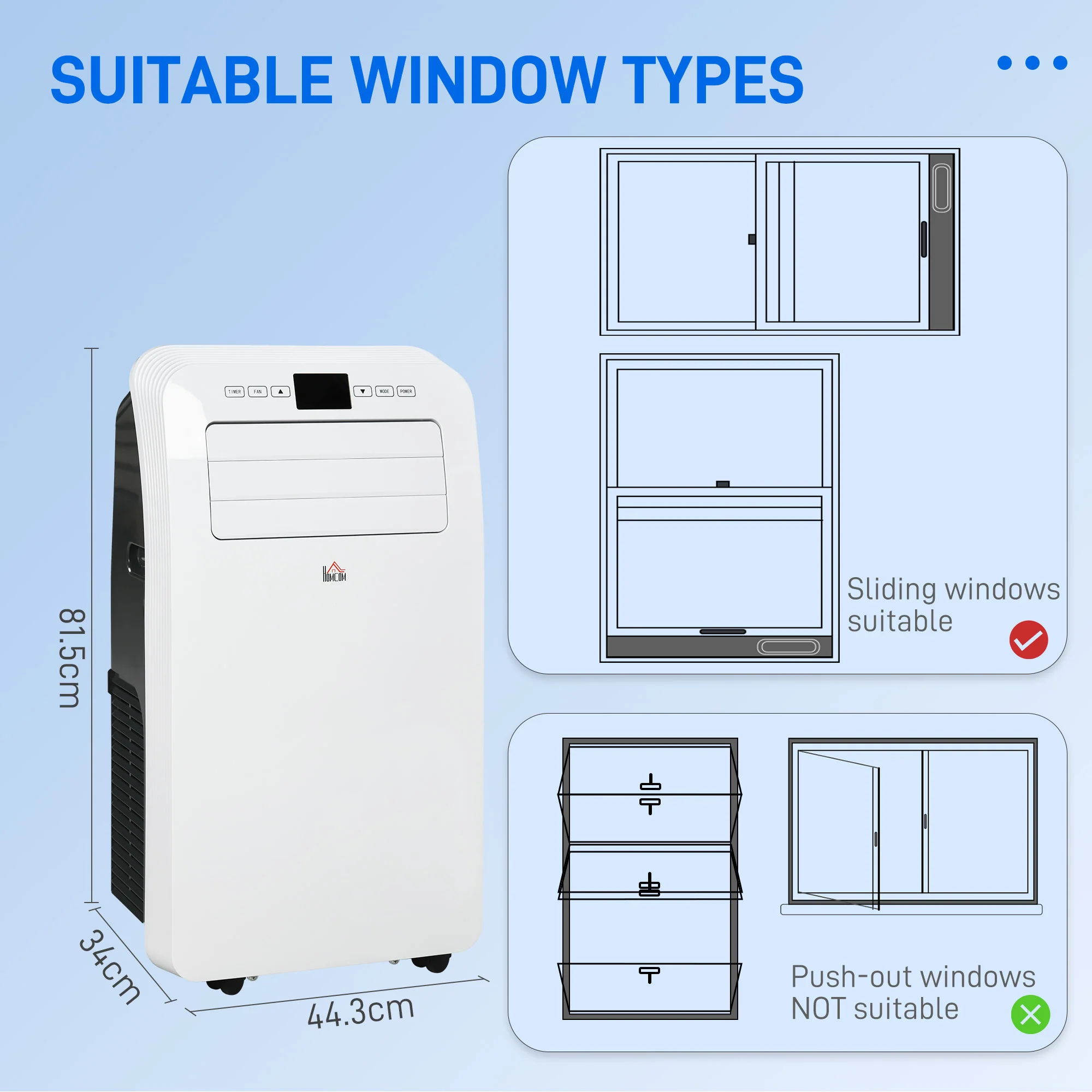 HOMCOM 12000 BTU Portable Air Conditioner with 28m, Dehumidifier, Timer - Image 5