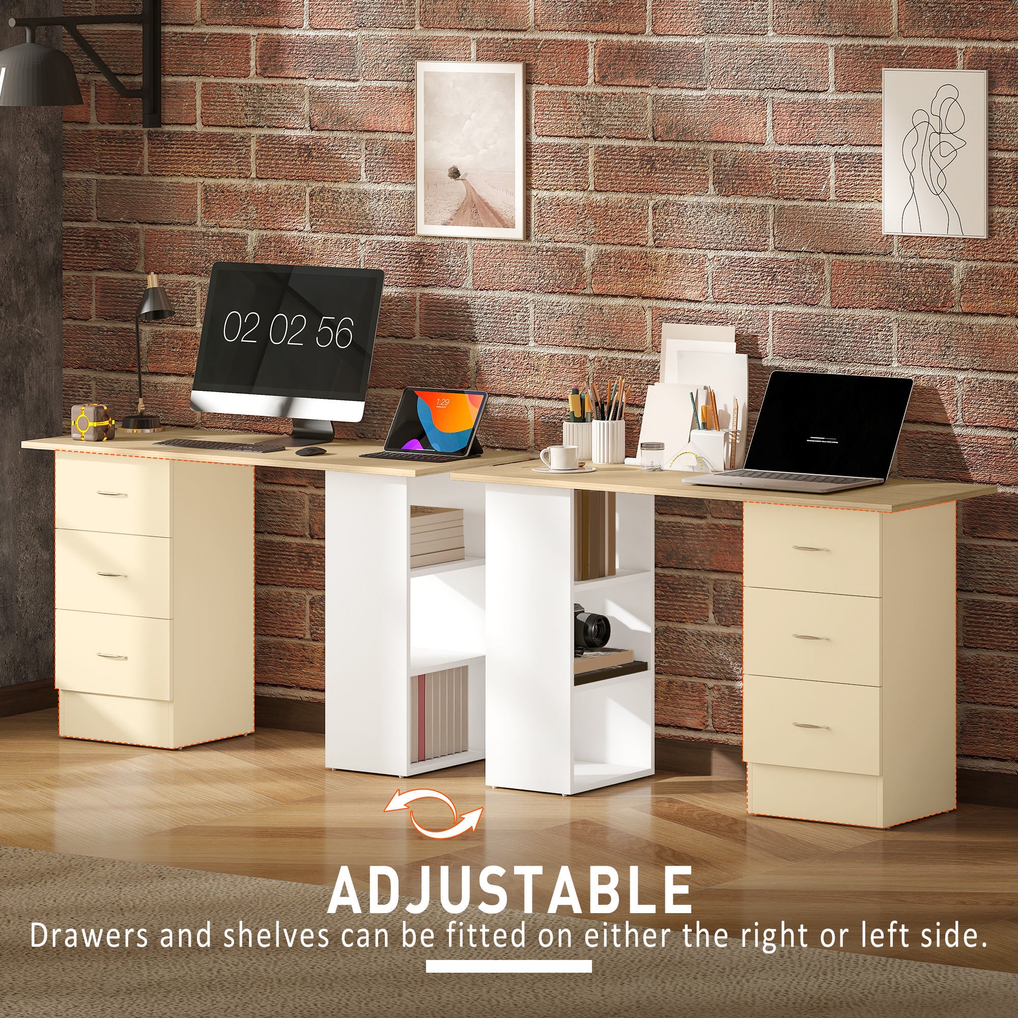 HOMCOM 120cm Computer Desk, Study Table With 3 Shelf & Drawers - Image 15