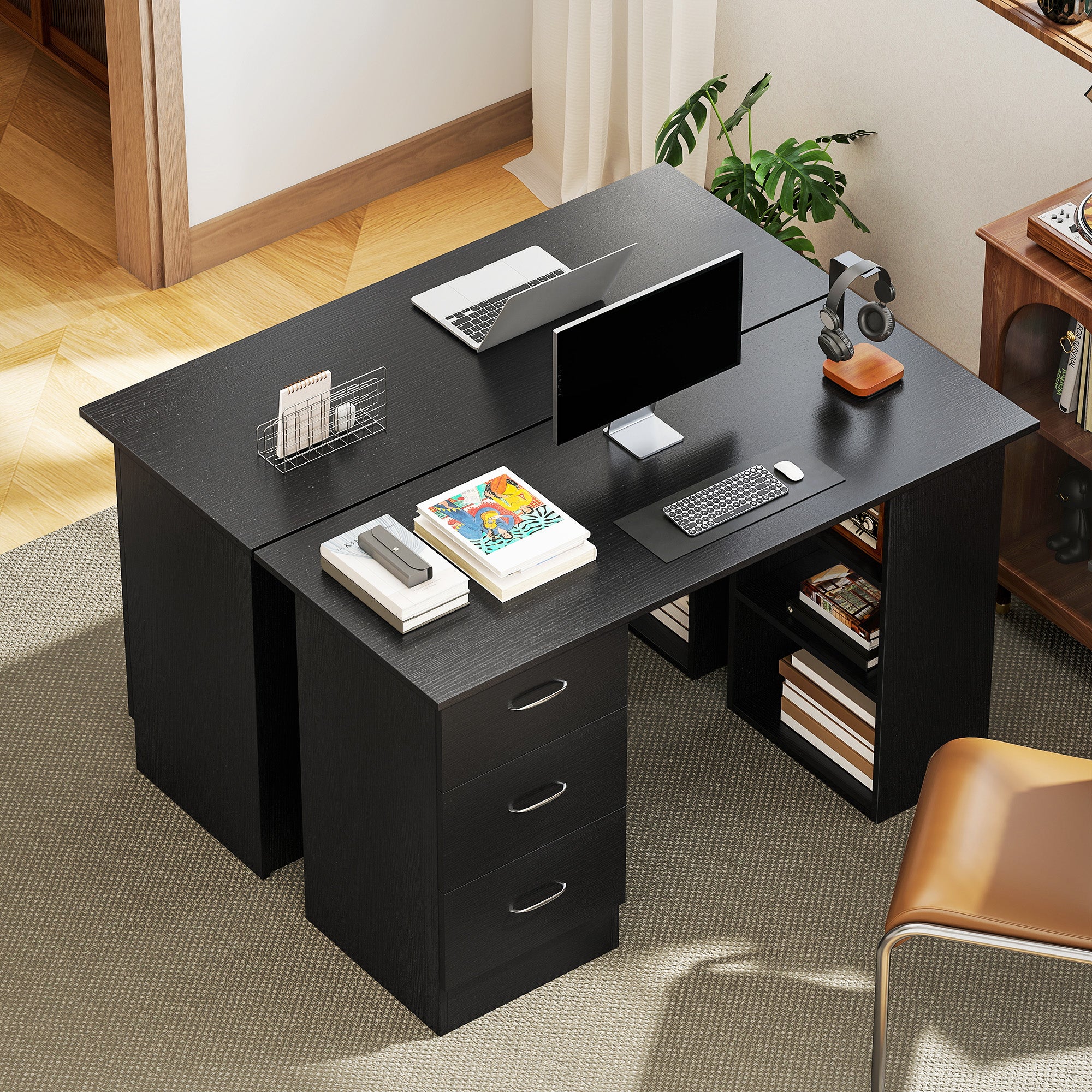 HOMCOM 120cm PC Table Workstation Computer Desk with Drawers & 3 Shelf Black - Image 7