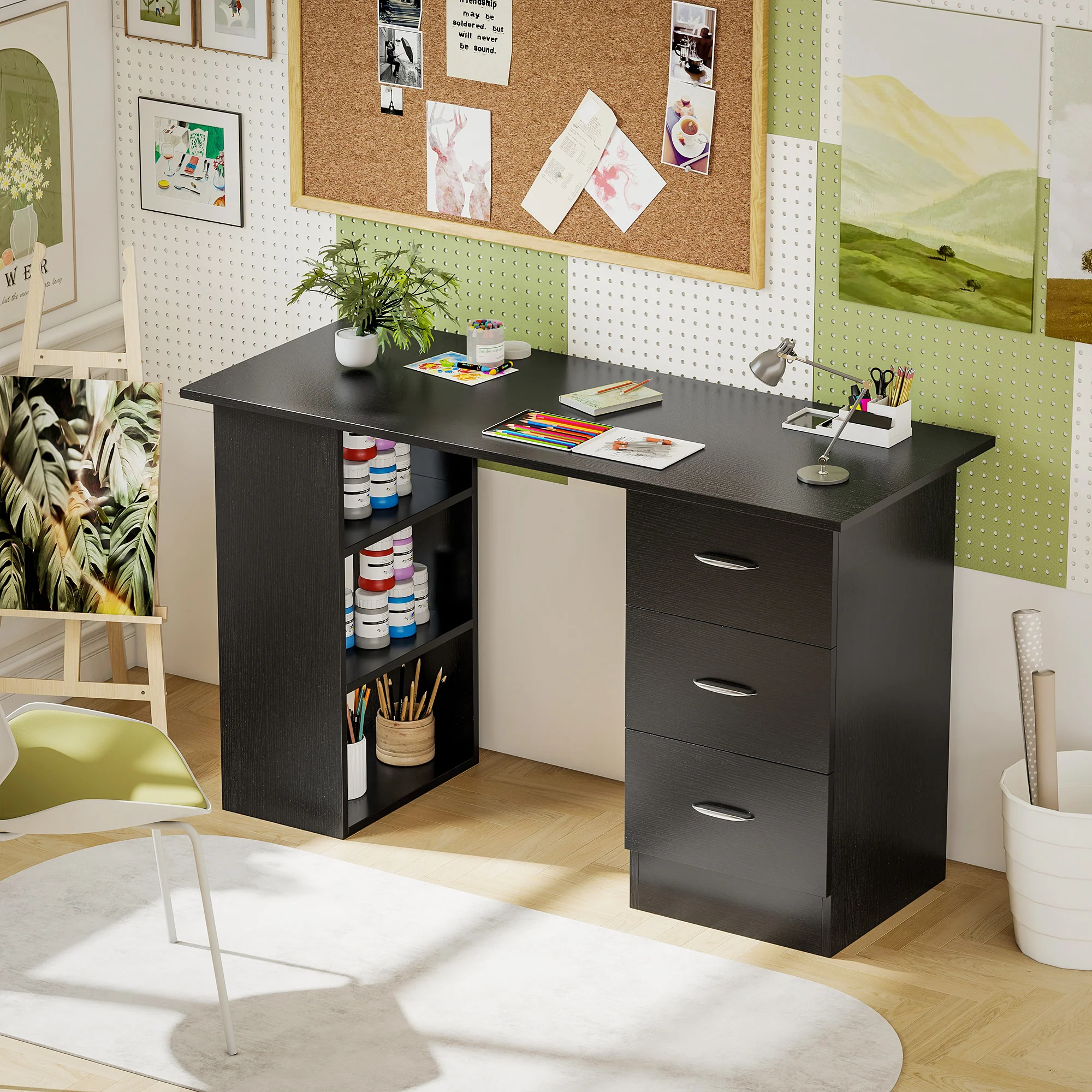 HOMCOM 120cm PC Table Workstation Computer Desk with Drawers & 3 Shelf Black - Image 8