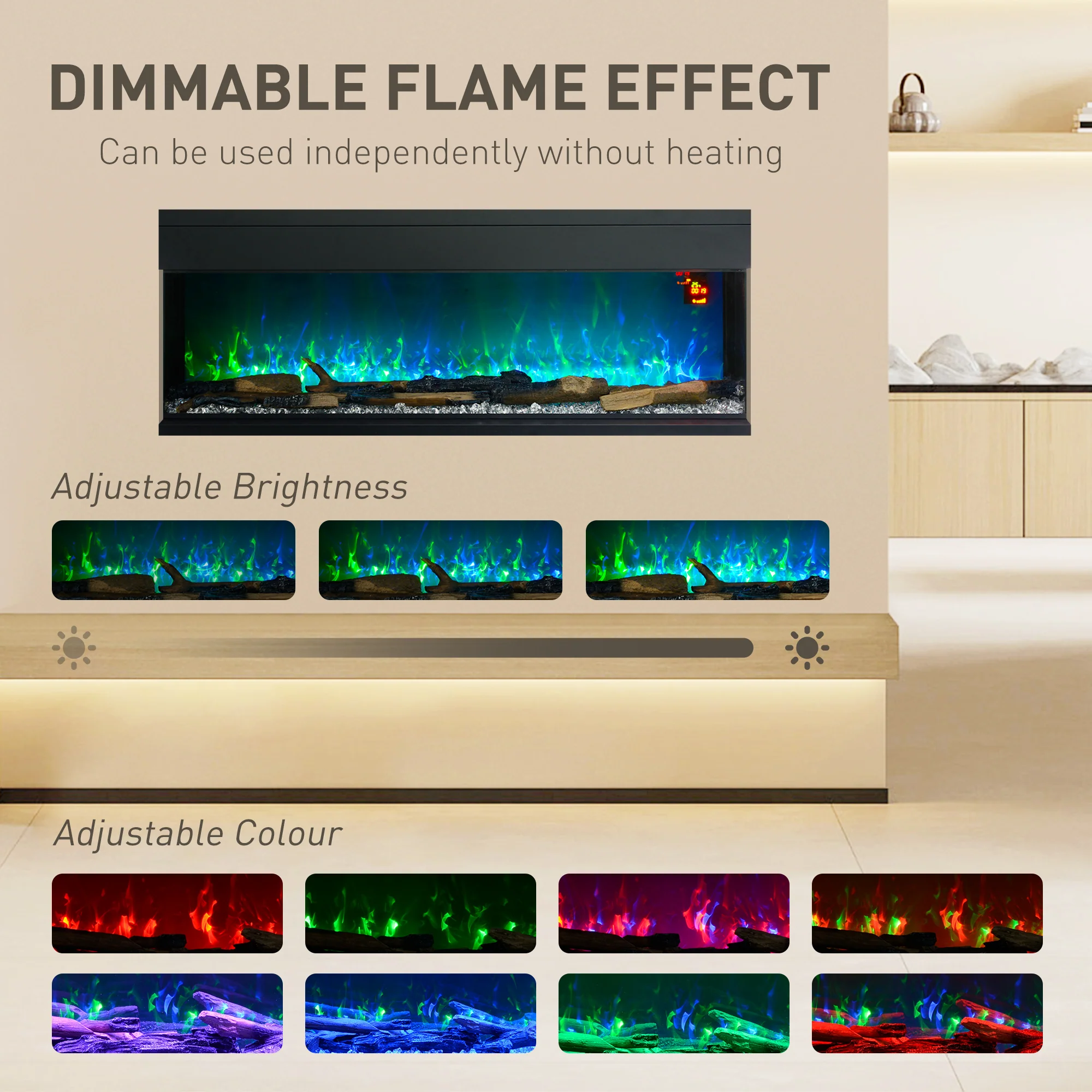 HOMCOM 127cm Electric Fireplace Recessed, Insert, Wall Mount, Freestanding - Image 3