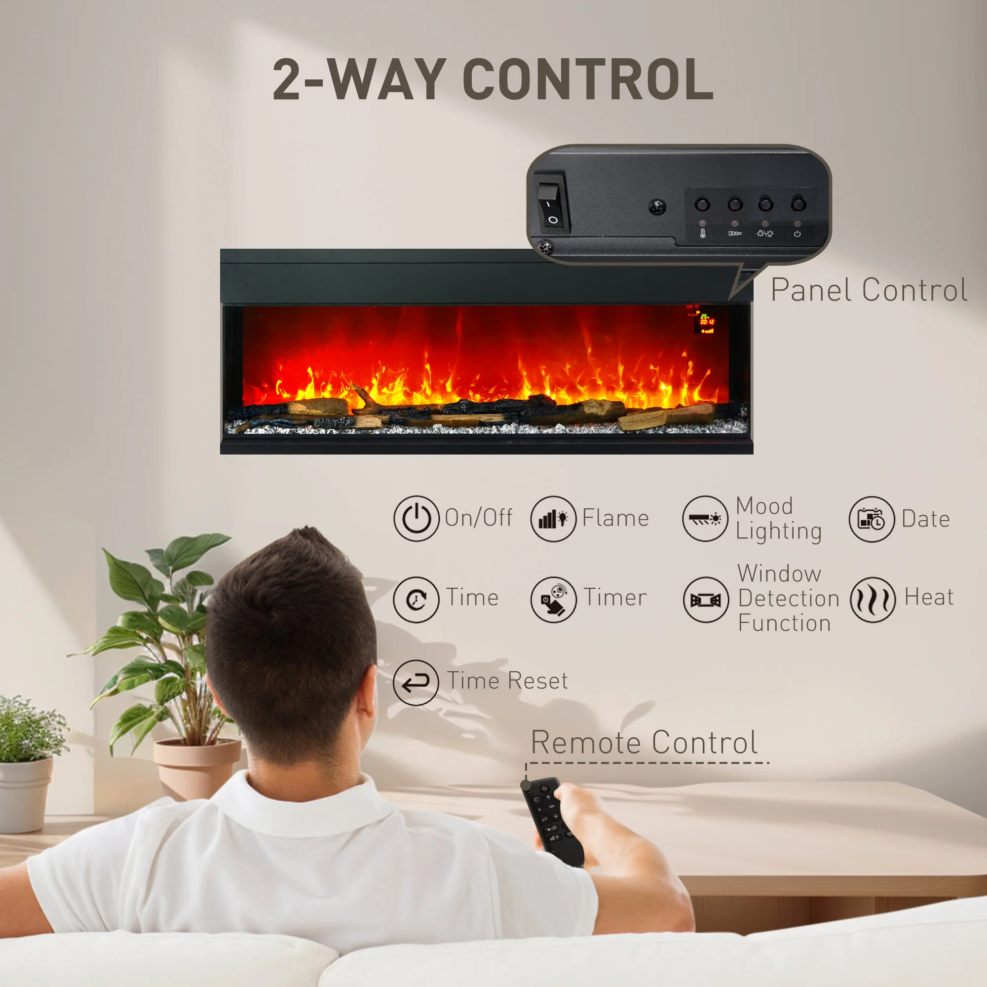 HOMCOM 127cm Electric Fireplace Recessed, Insert, Wall Mount, Freestanding - Image 4