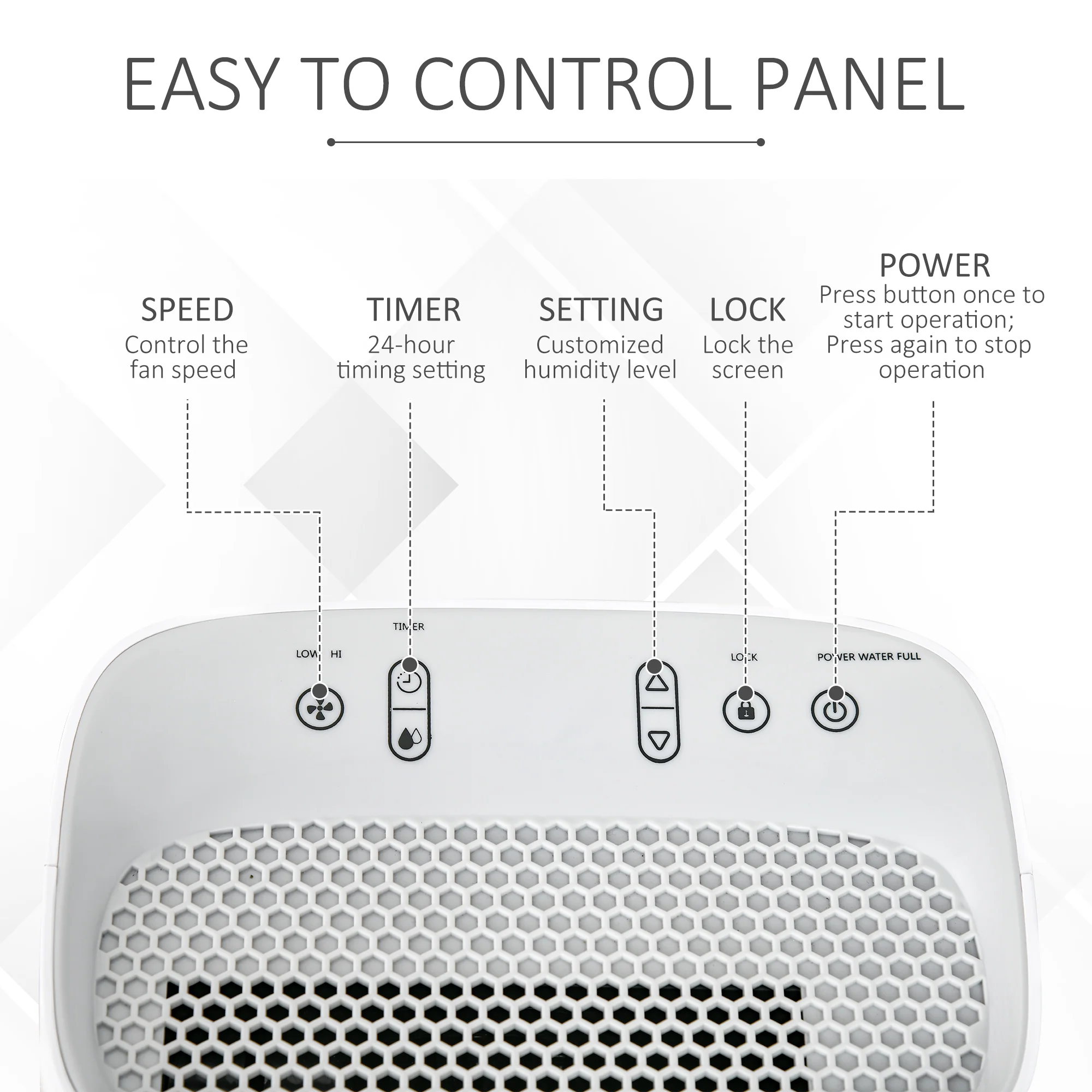 HOMCOM 12L/Day 2500ml Dehumidifier For Home With 24H Timer And 2 Speed Modes - Image 6