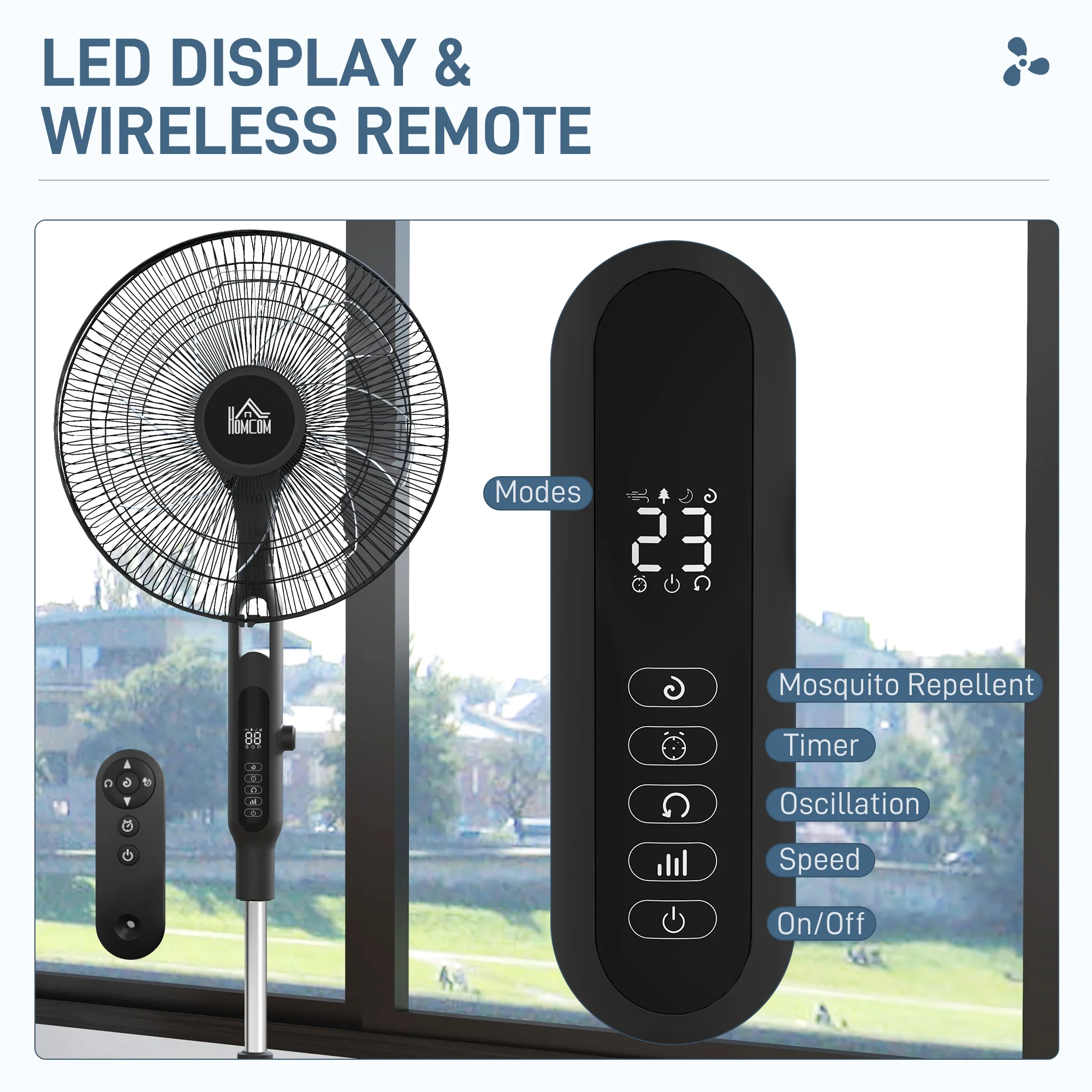 HOMCOM 12V DC Standing Fan With 75° Oscillation Mosquito Repellent Function - Image 6