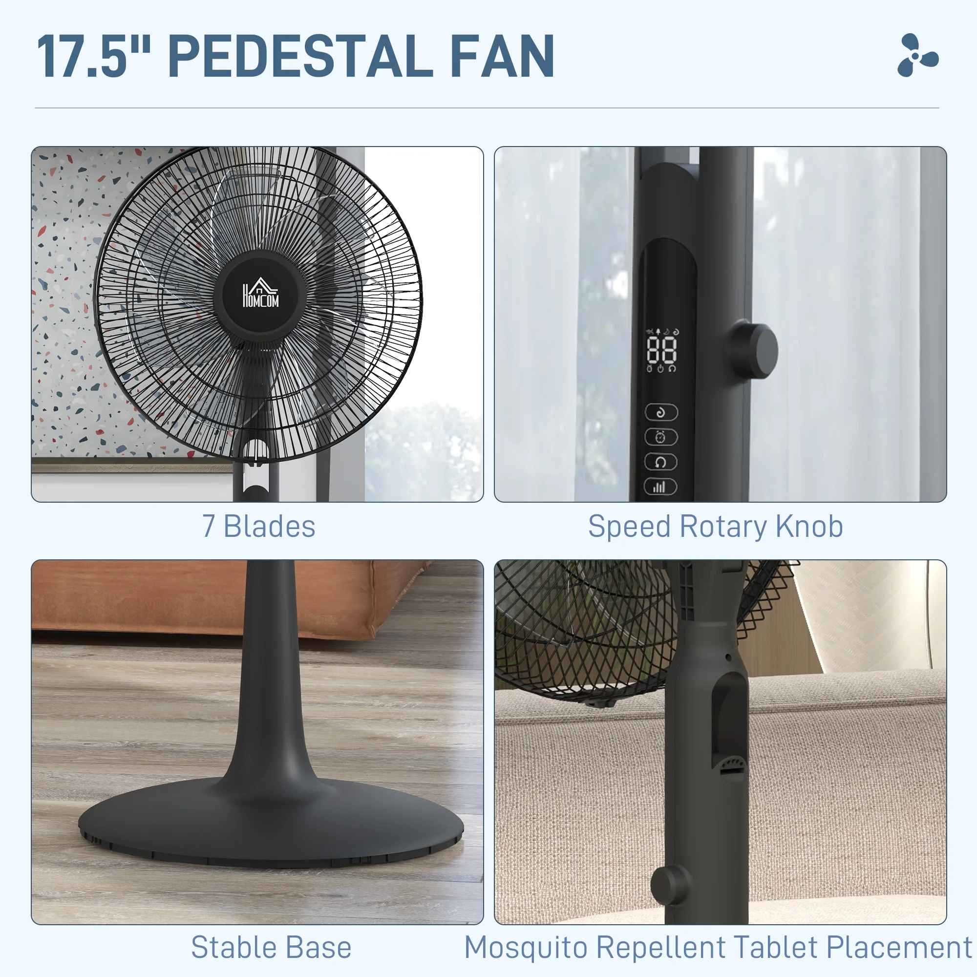HOMCOM 12V DC Standing Fan With 75° Oscillation Mosquito Repellent Function - Image 8