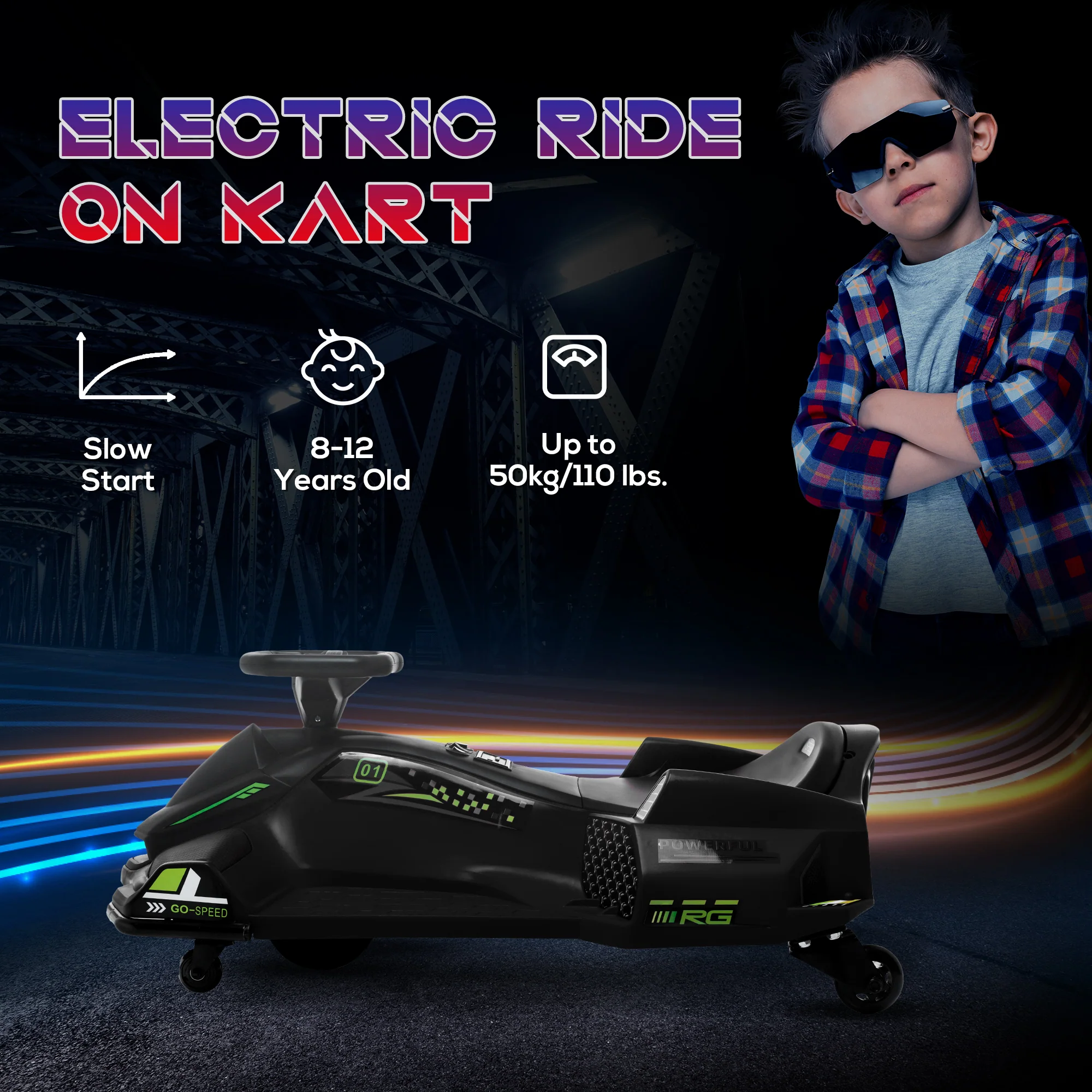 HOMCOM 12V Electric Go Kart for Kids with Music, LED Lights - Image 7