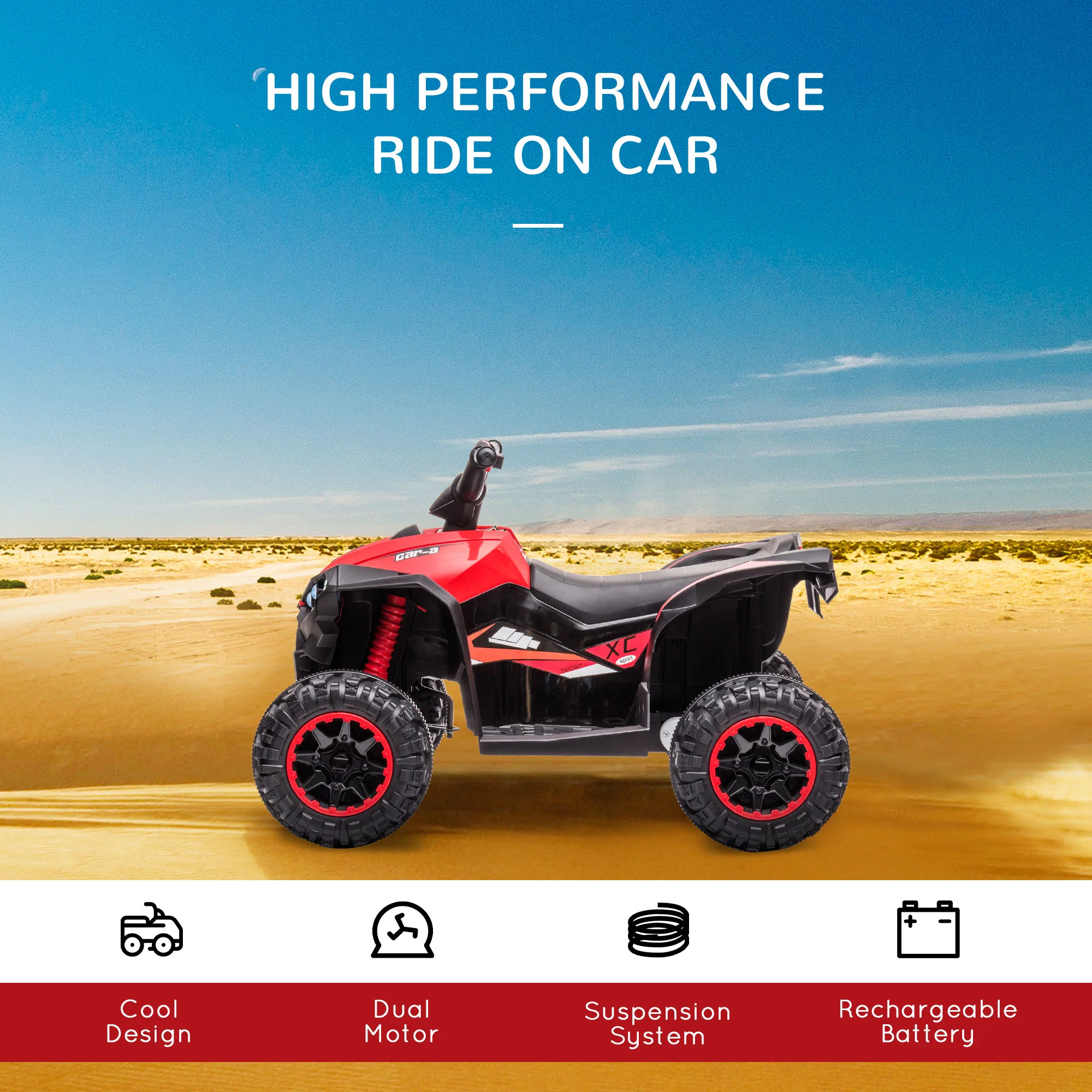 HOMCOM 12V Electric Quad Bikes For Kids Ride On Car ATV Toy For 3-5 Years Red - Image 3
