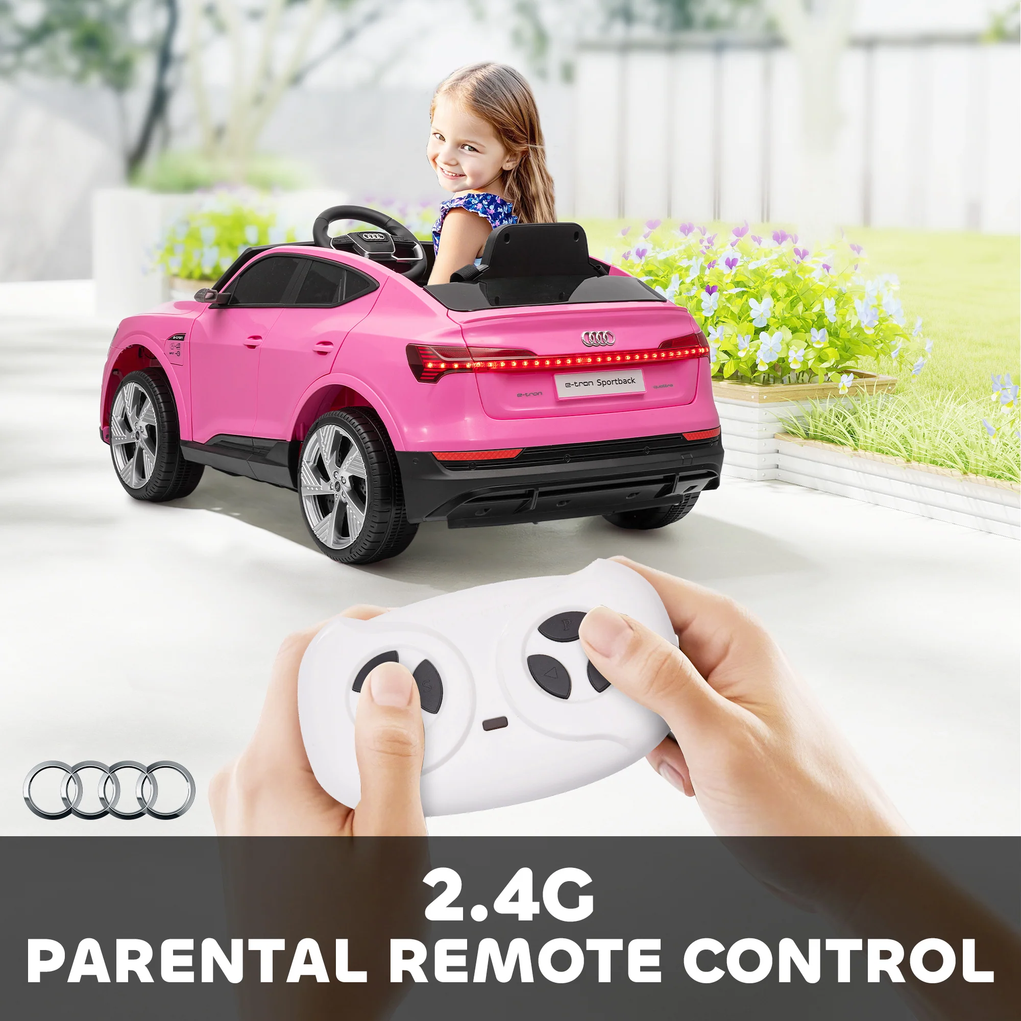 HOMCOM 12V Kids Electric Ride-On Car/ W Remote Control, Lights, Music - Pink - Image 4