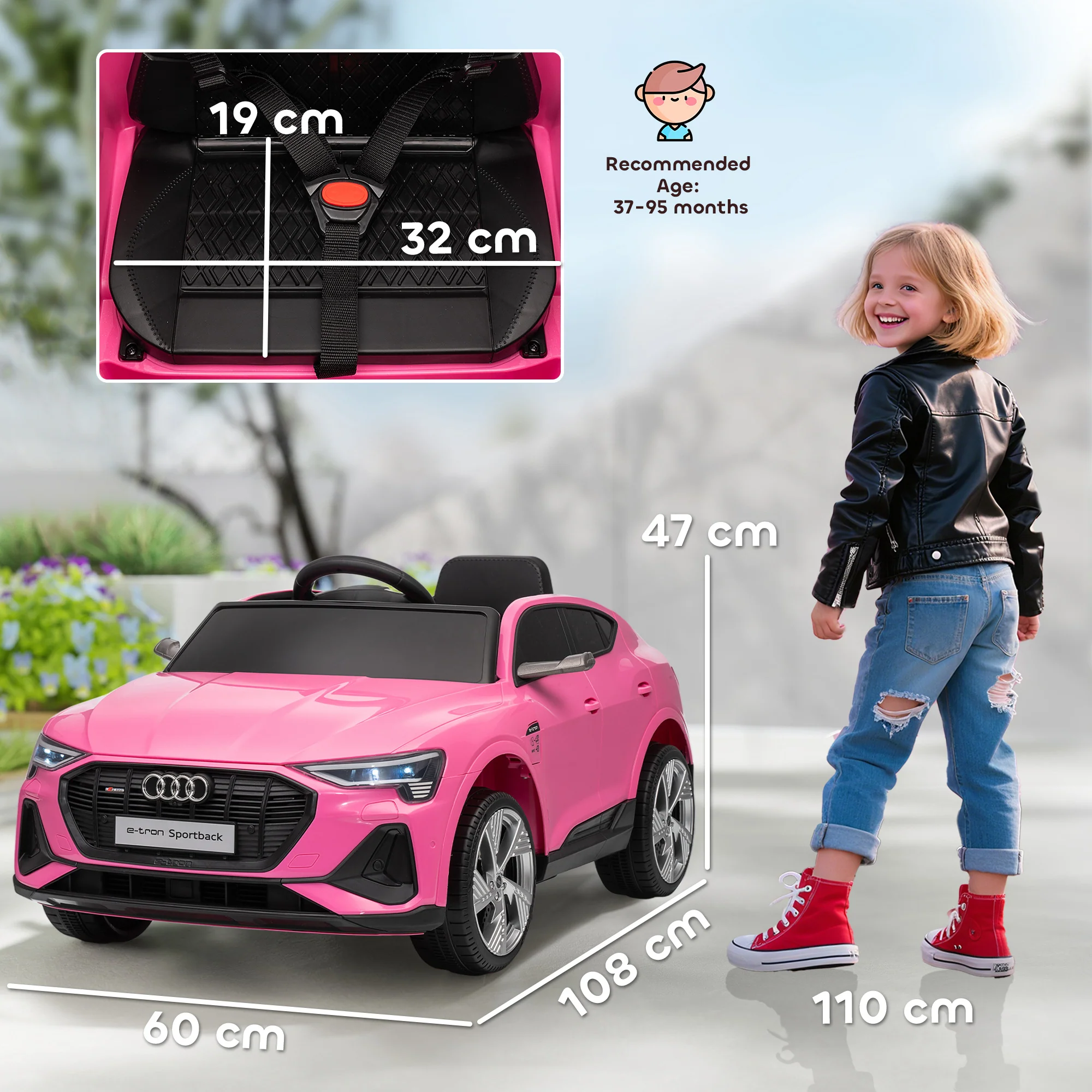 HOMCOM 12V Kids Electric Ride-On Car/ W Remote Control, Lights, Music - Pink - Image 5