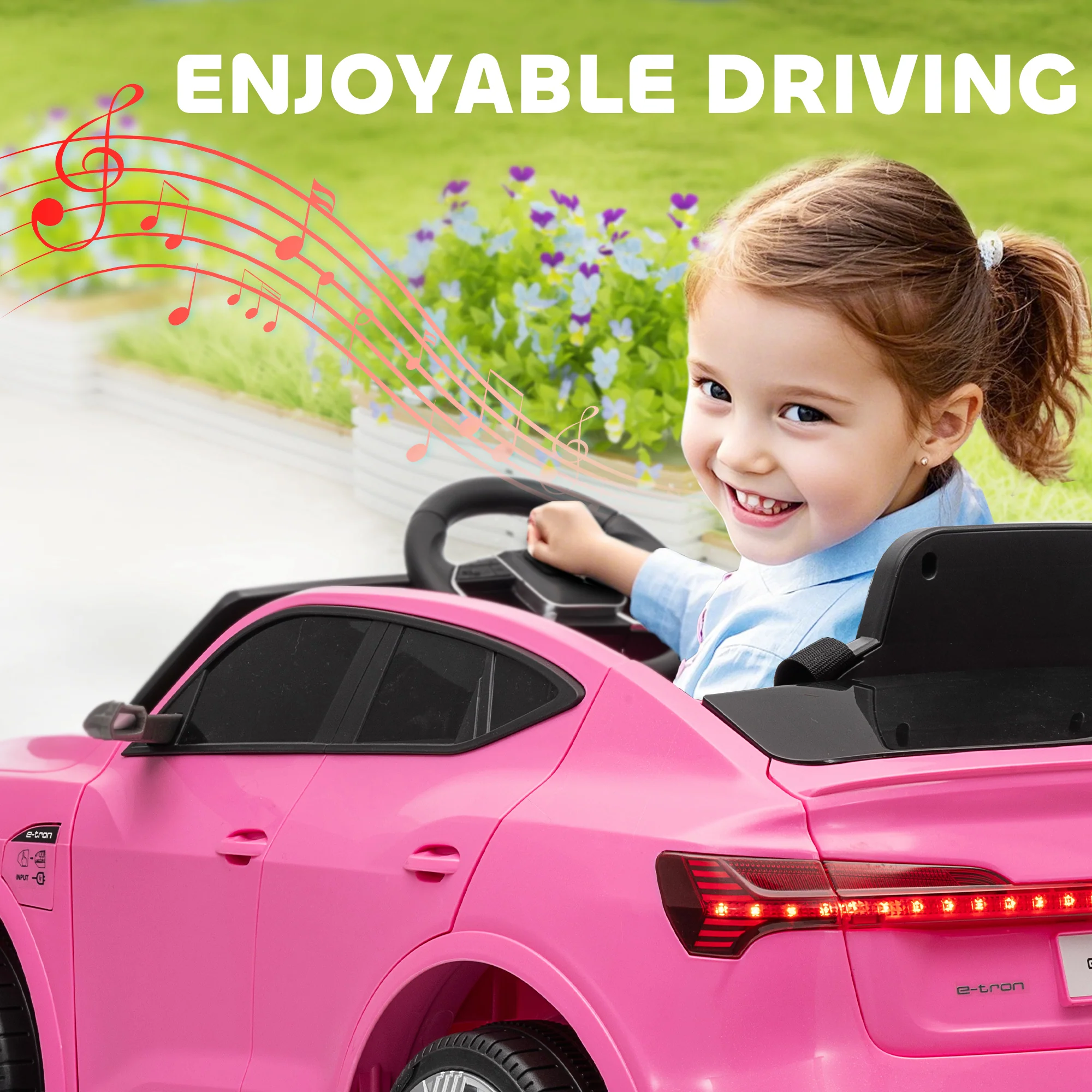 HOMCOM 12V Kids Electric Ride-On Car/ W Remote Control, Lights, Music - Pink - Image 7