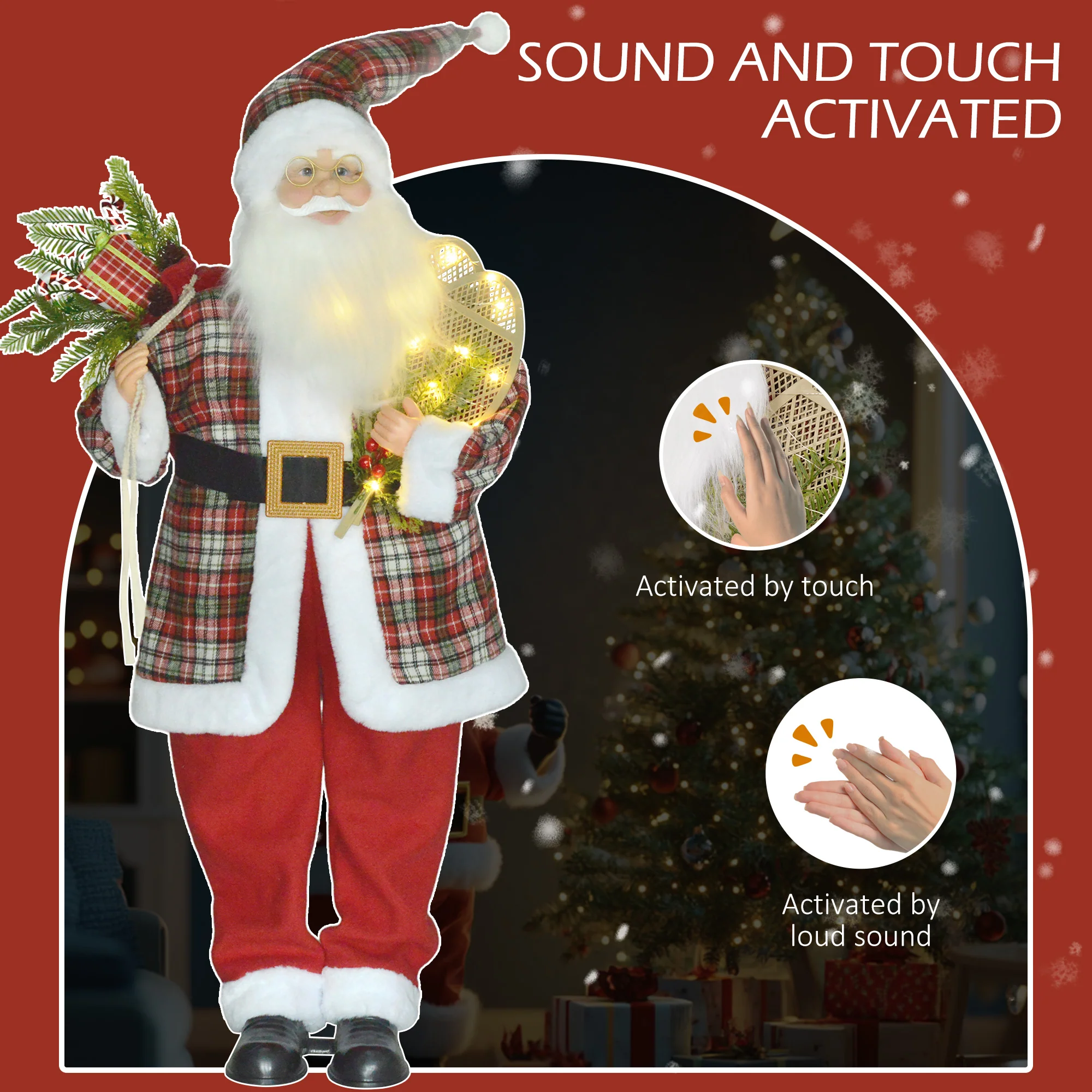 HOMCOM 133cm Animated Life Size Santa Claus With Sound Activated For Party - Image 3