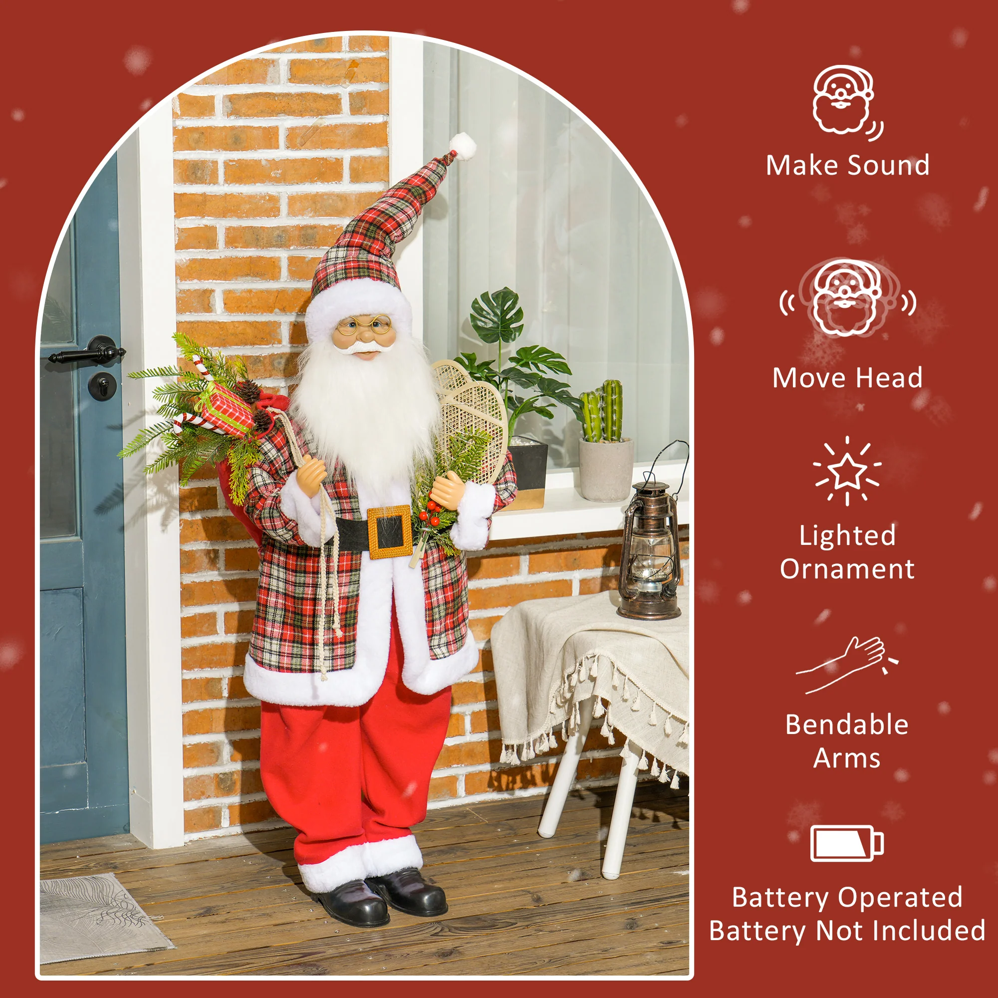 HOMCOM 133cm Animated Life Size Santa Claus With Sound Activated For Party - Image 6