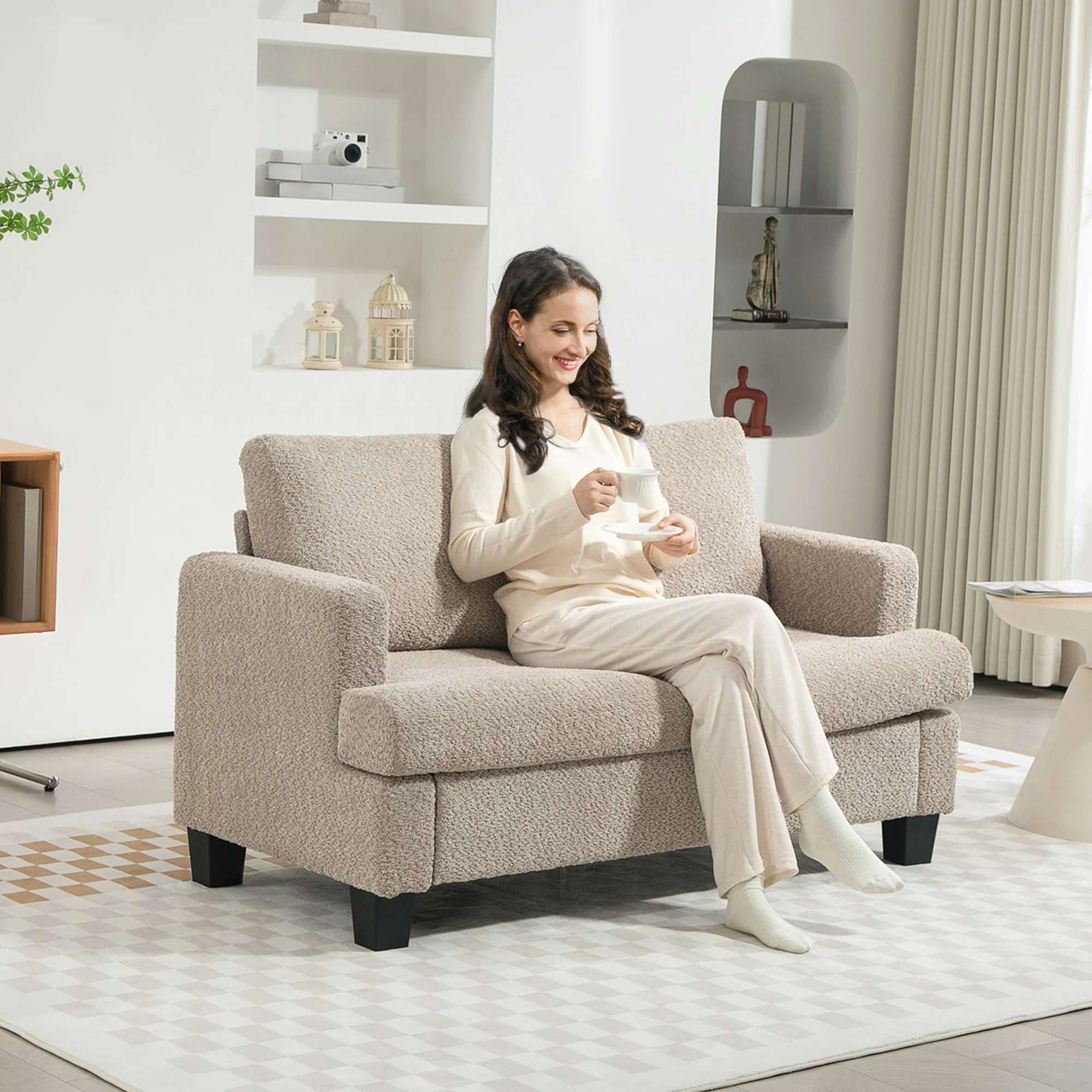 HOMCOM 138 cm Chenille Fabric Loveseat Sofa with S-springs - Image 11
