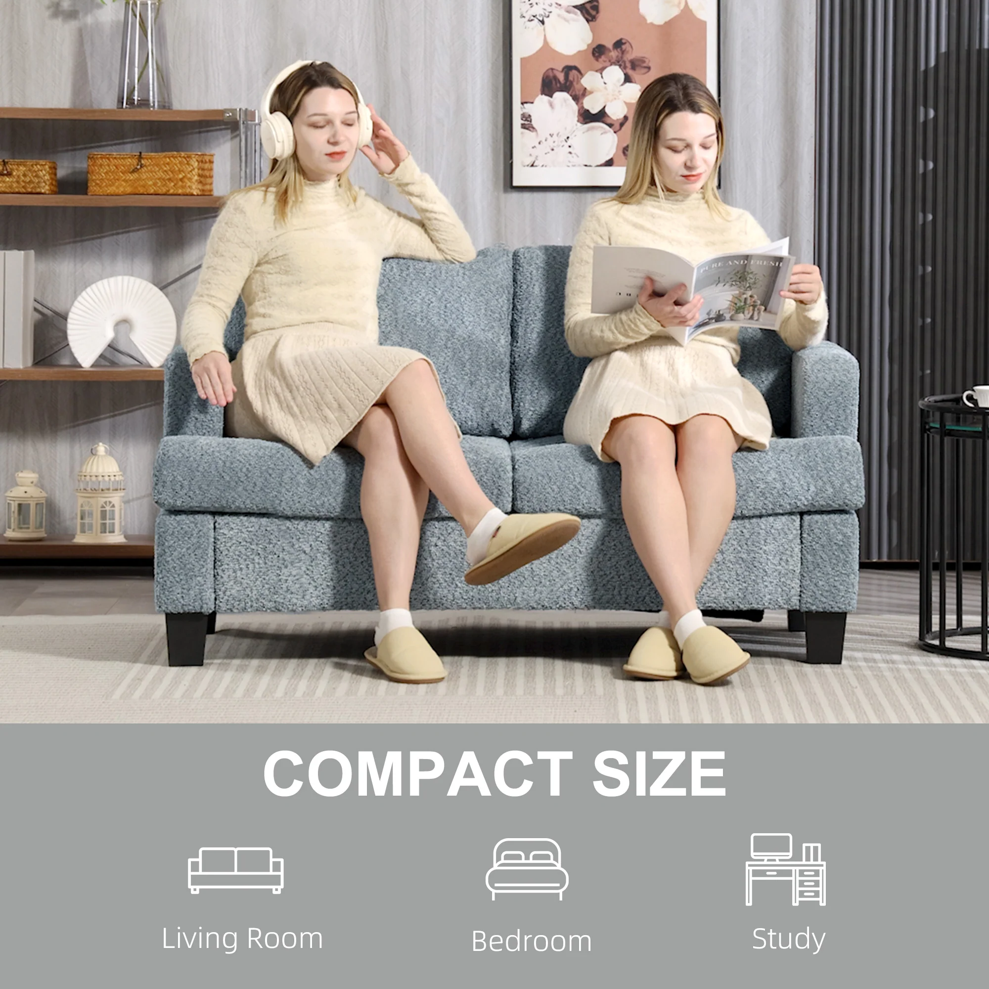 HOMCOM 138 cm Chenille Fabric Loveseat Sofa with S-springs - Image 6