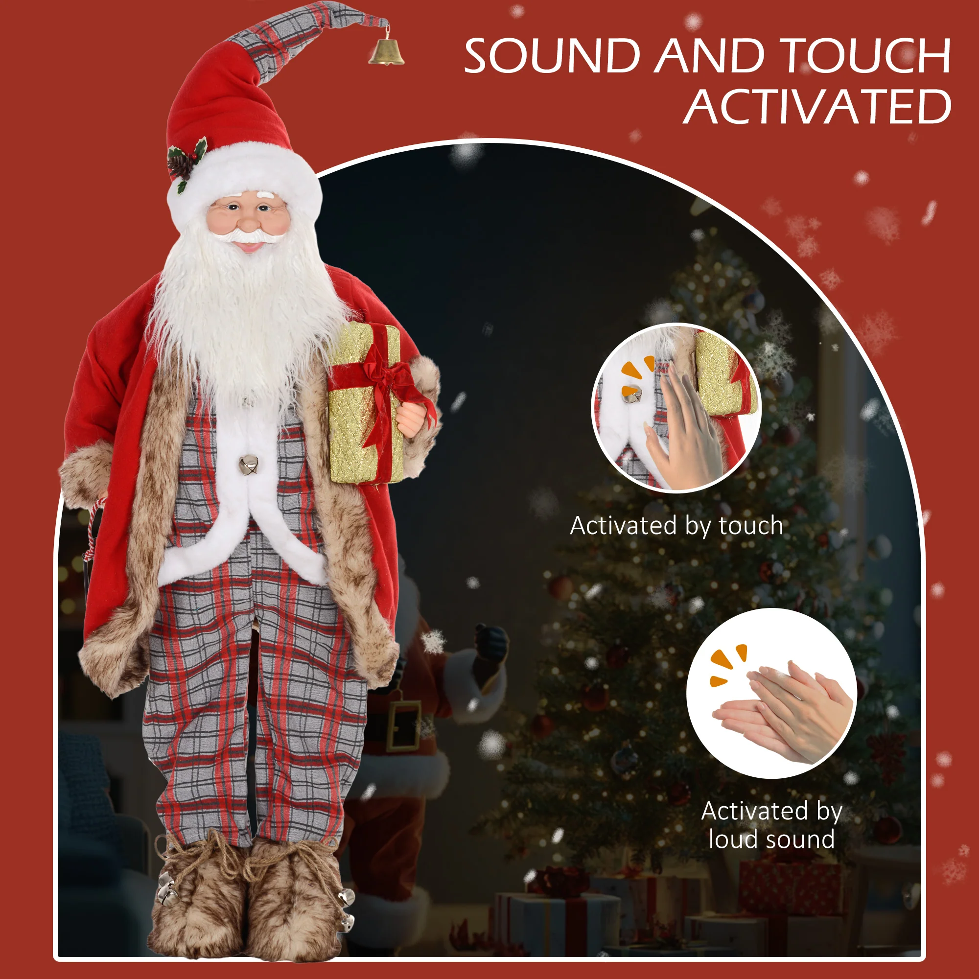HOMCOM 141cm Animated Life Size Santa Claus With Sound Activated For Party - Image 3